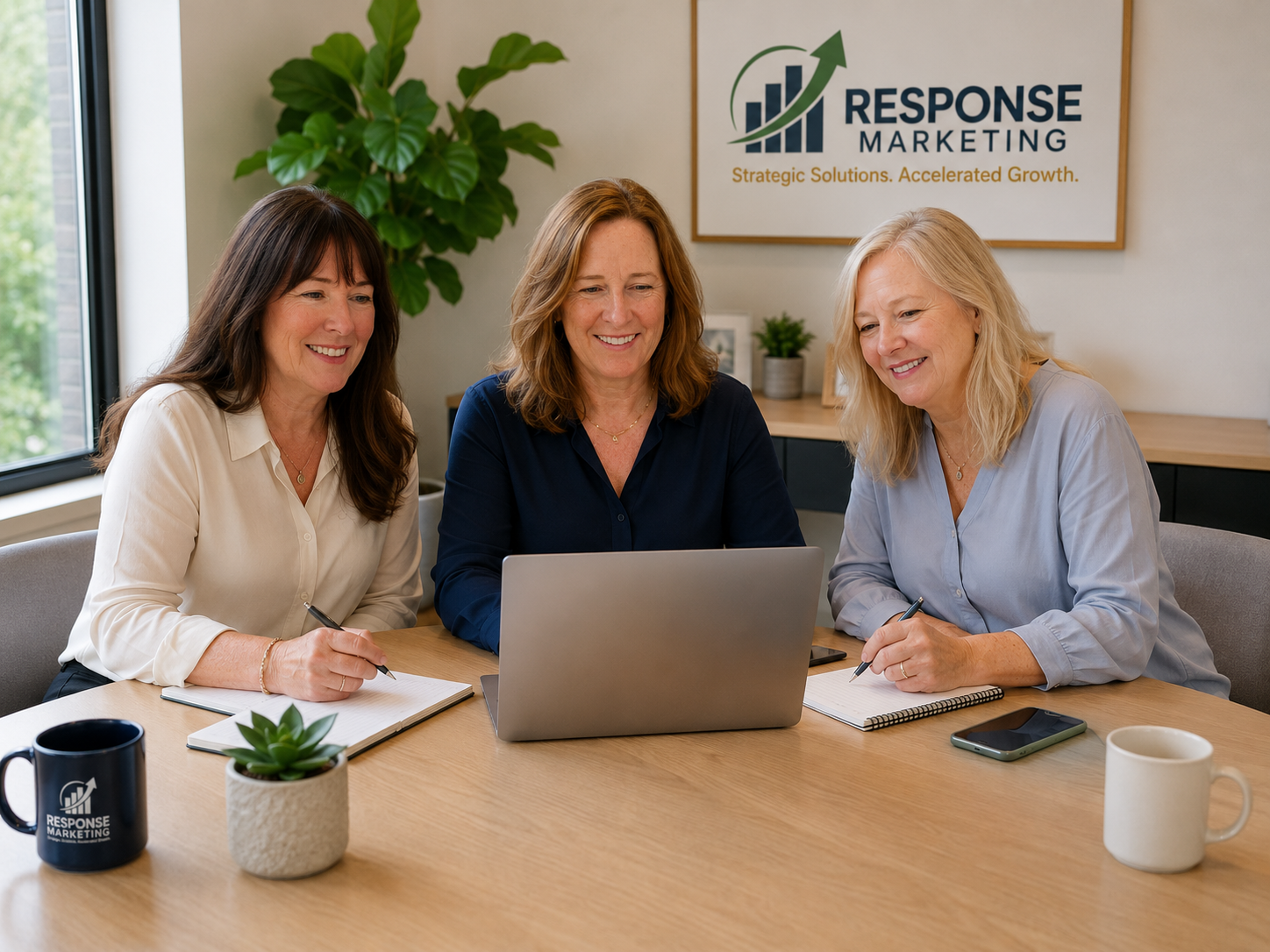 Response Marketing leadership team collaborating on business growth strategy and client marketing initiatives for B2B, healthcare, and professional services organizations.
