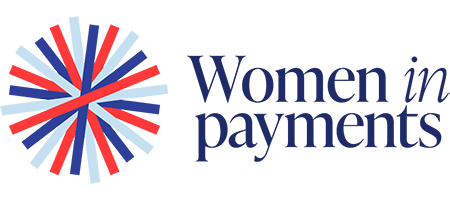 Logo for Women in Payments featuring a circular graphic with red, white, and blue stripes and the text 'Women in Payments' in dark blue.