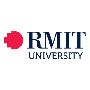 RMIT University logo with a red pixelated circle and blue text