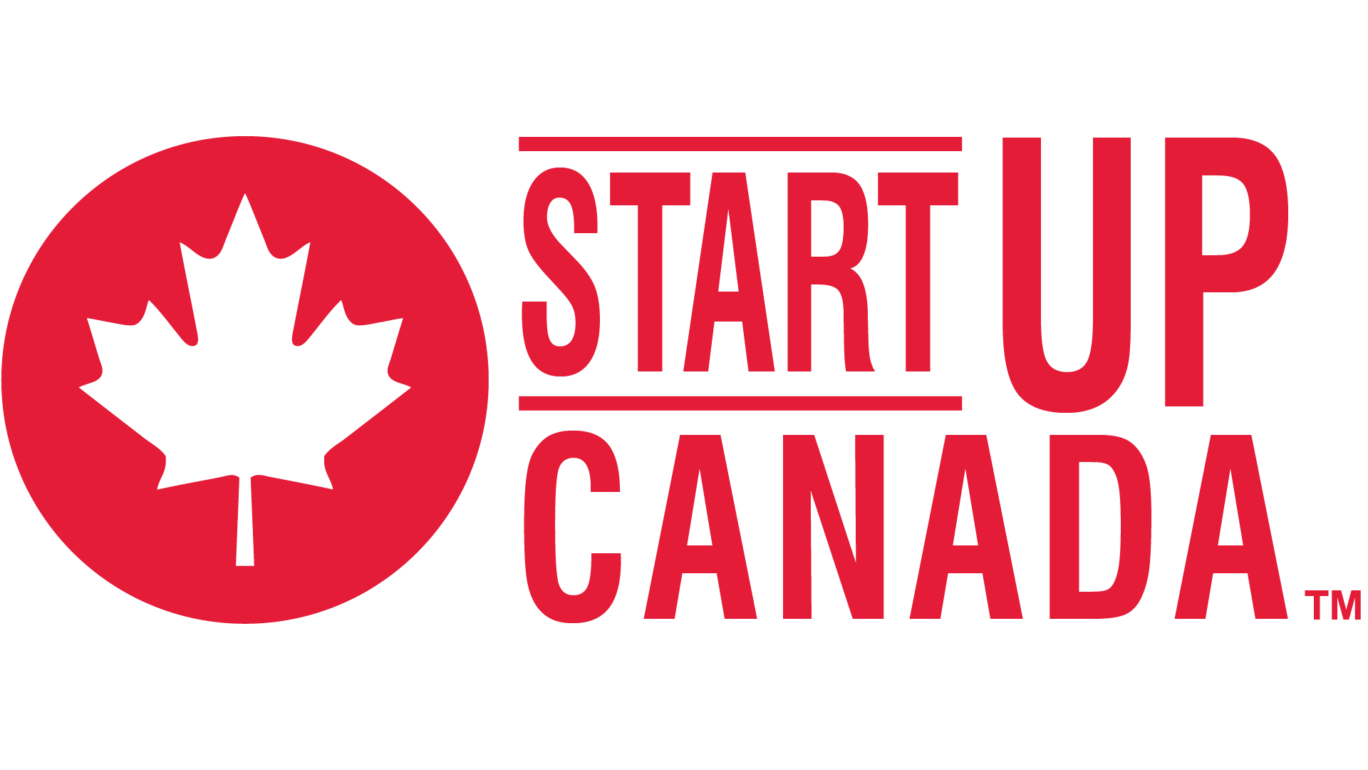 Red circle logo with black maple leaf inside and the words "Start Up Canada" in red to the right.