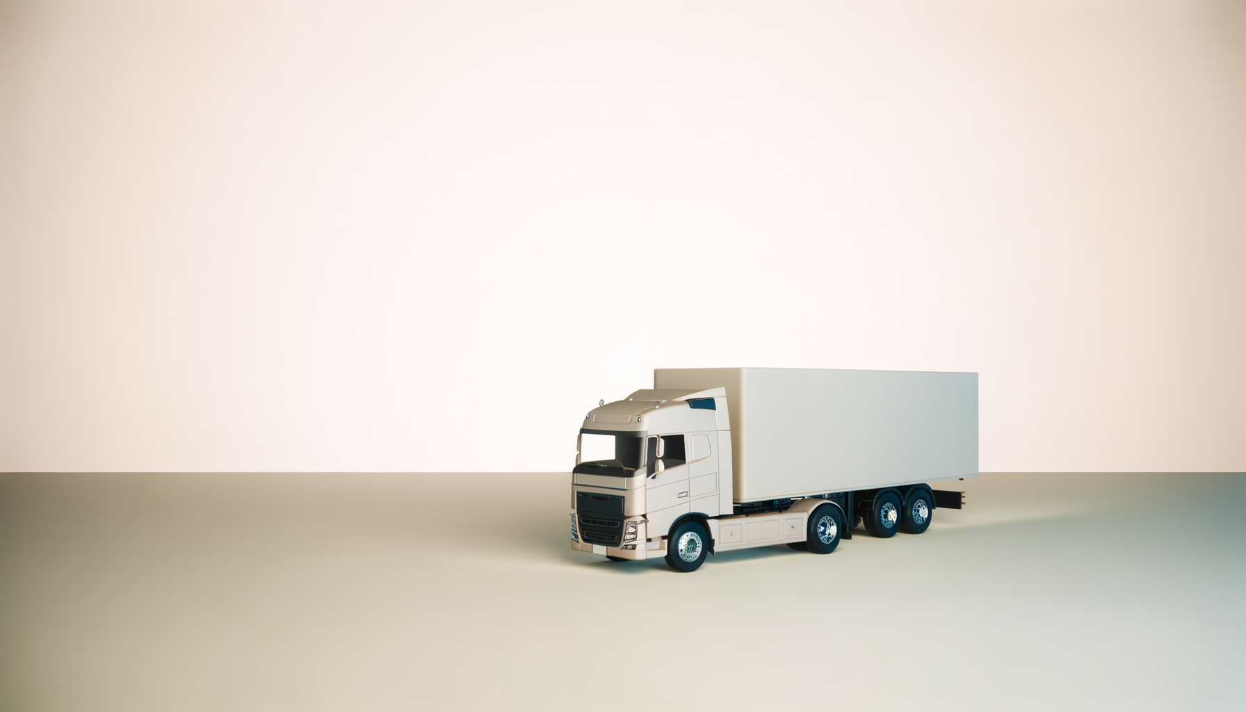 White toy semi-truck model placed on a plain, light-colored surface with a plain, light-colored background.