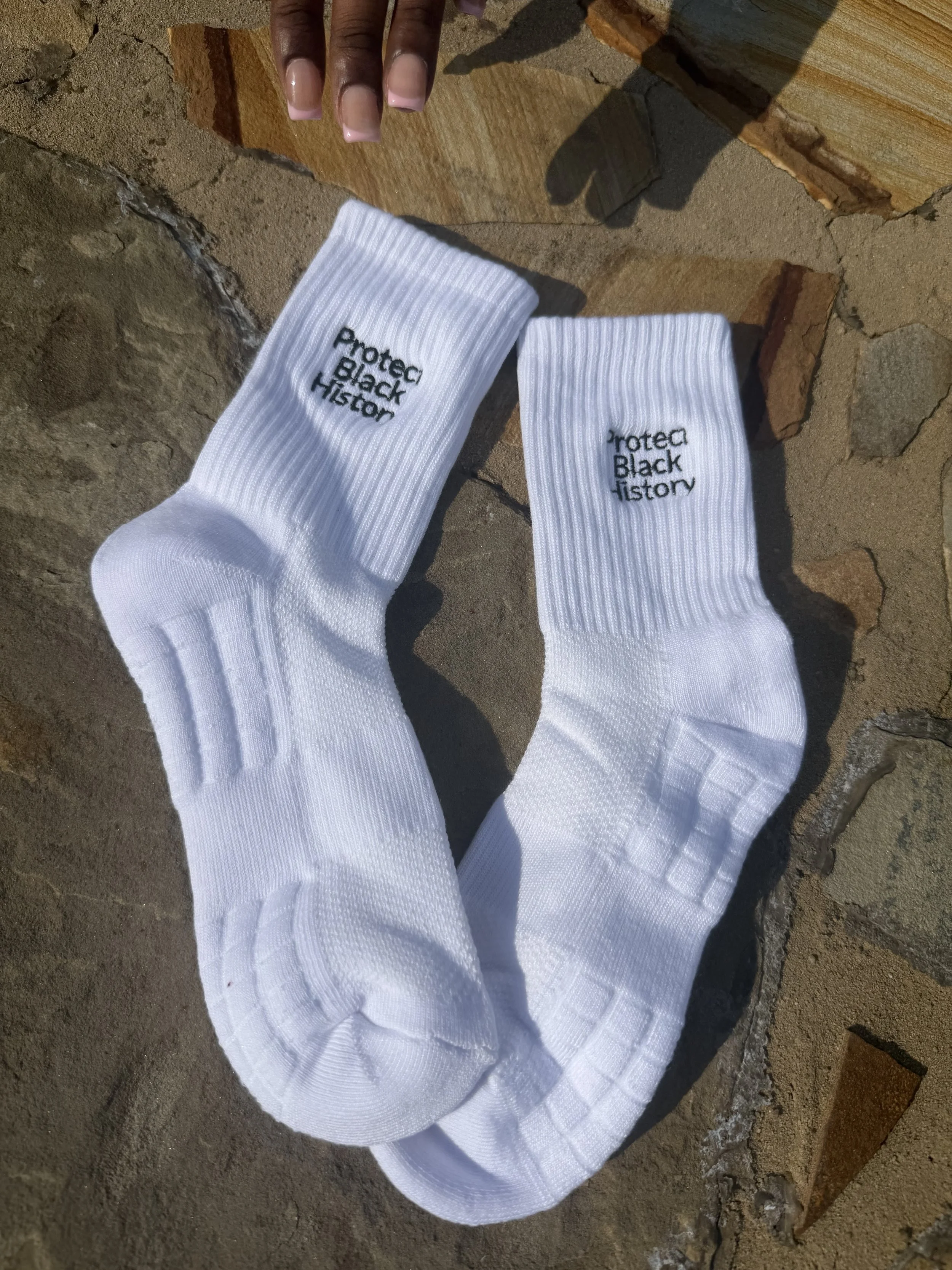 White Embroidered Compression Crew Socks