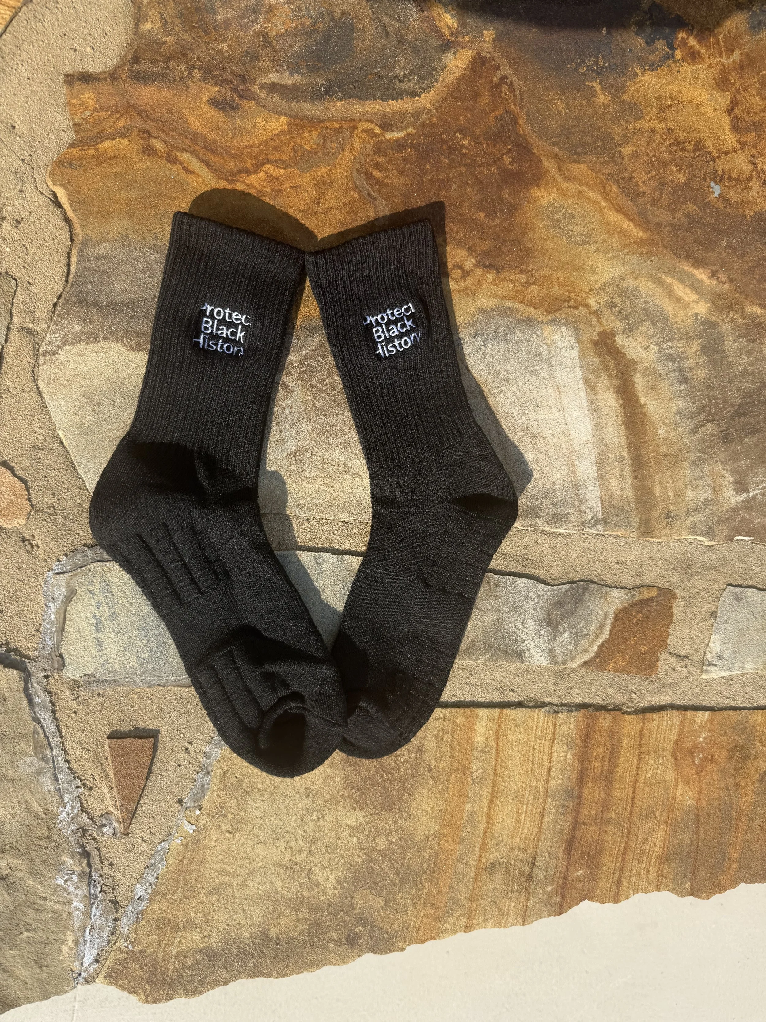 Black Embroidered Compression Crew Socks