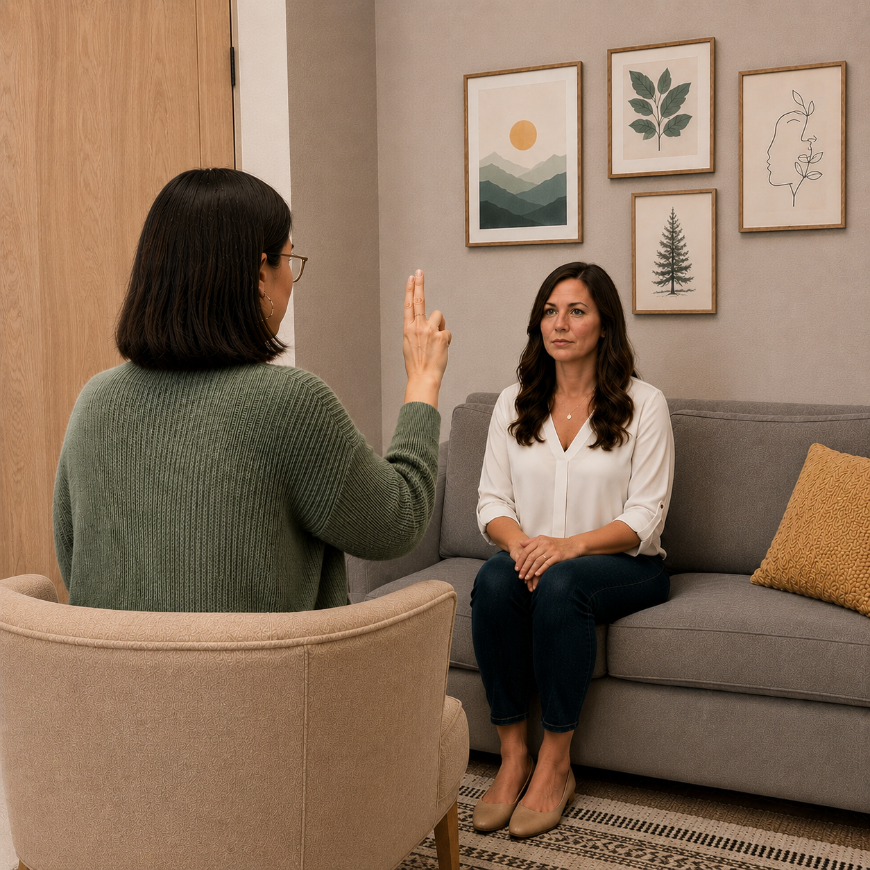 Image of therapist providing EMDR to client