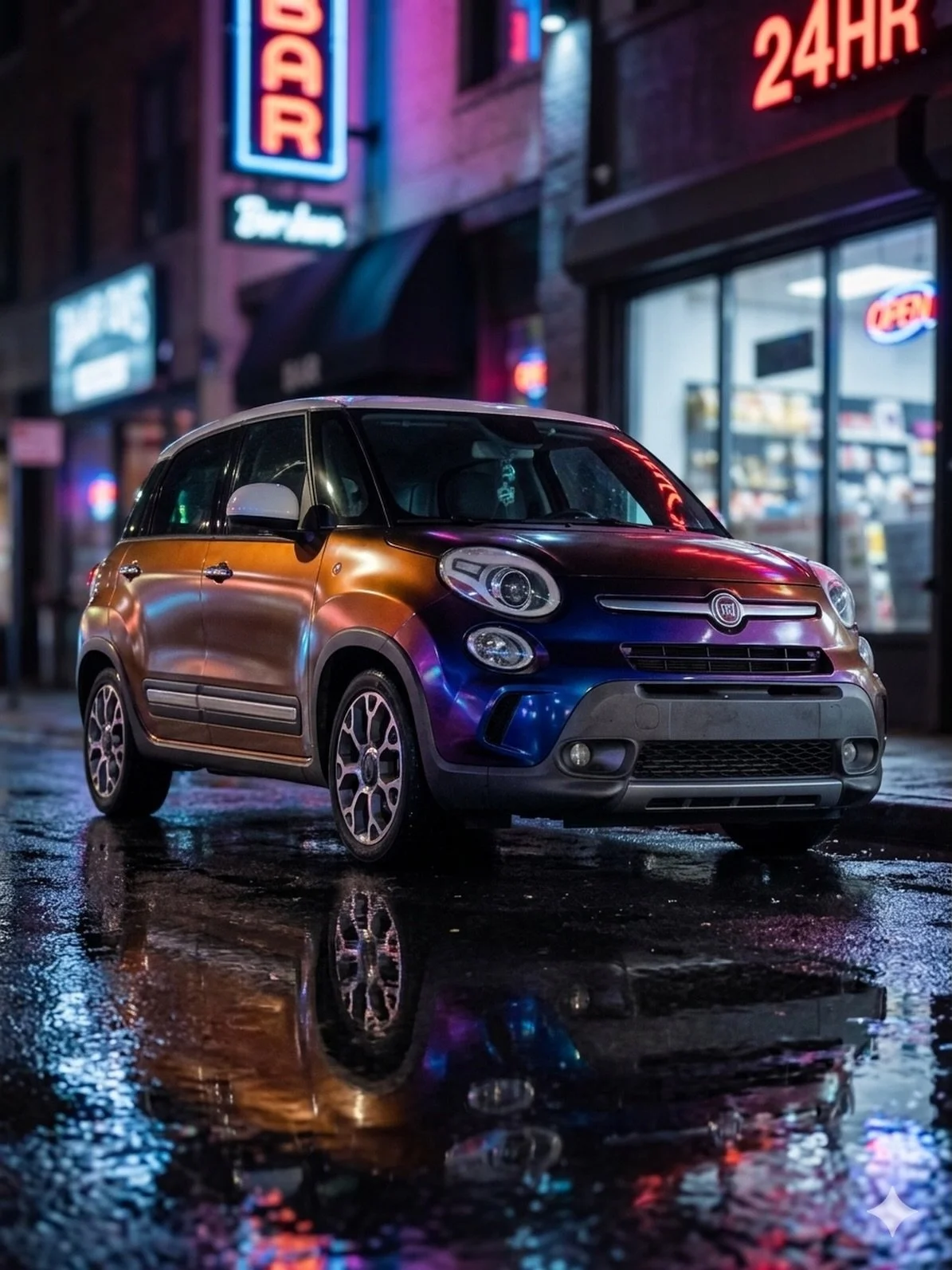 When the sun goes down, the real colors come out. Night shift on the city streets. 🌧️✨ #CityLights #DeepPurple #AfterHours #CarWrap #VinylWrap