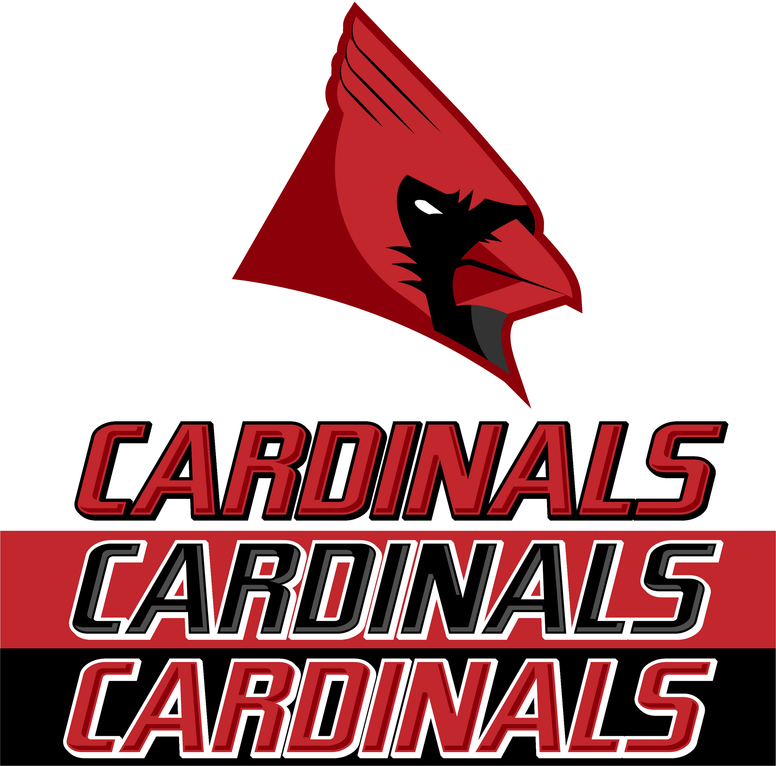 A stylized logo of the Arizona Cardinals NFL team featuring a red cardinal bird's head inside a red triangular shape with black accents and black text spelling 'CARDINALS'..