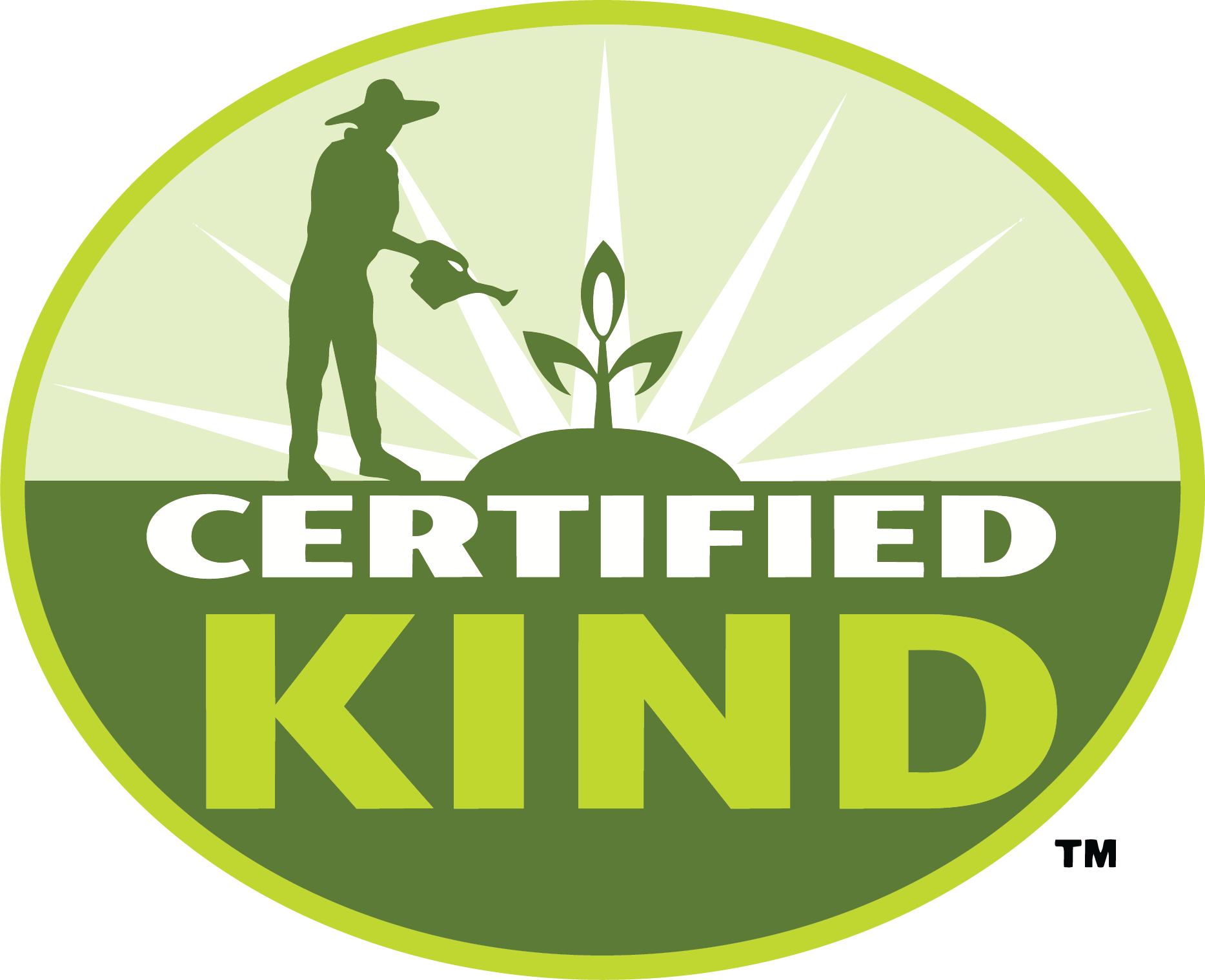 A circular green badge with the words 'Certified Kid' in large white and yellow letters. The badge features the silhouette of a person in a cowboy hat watering a young plant with a watering can, symbolizing growth and care.