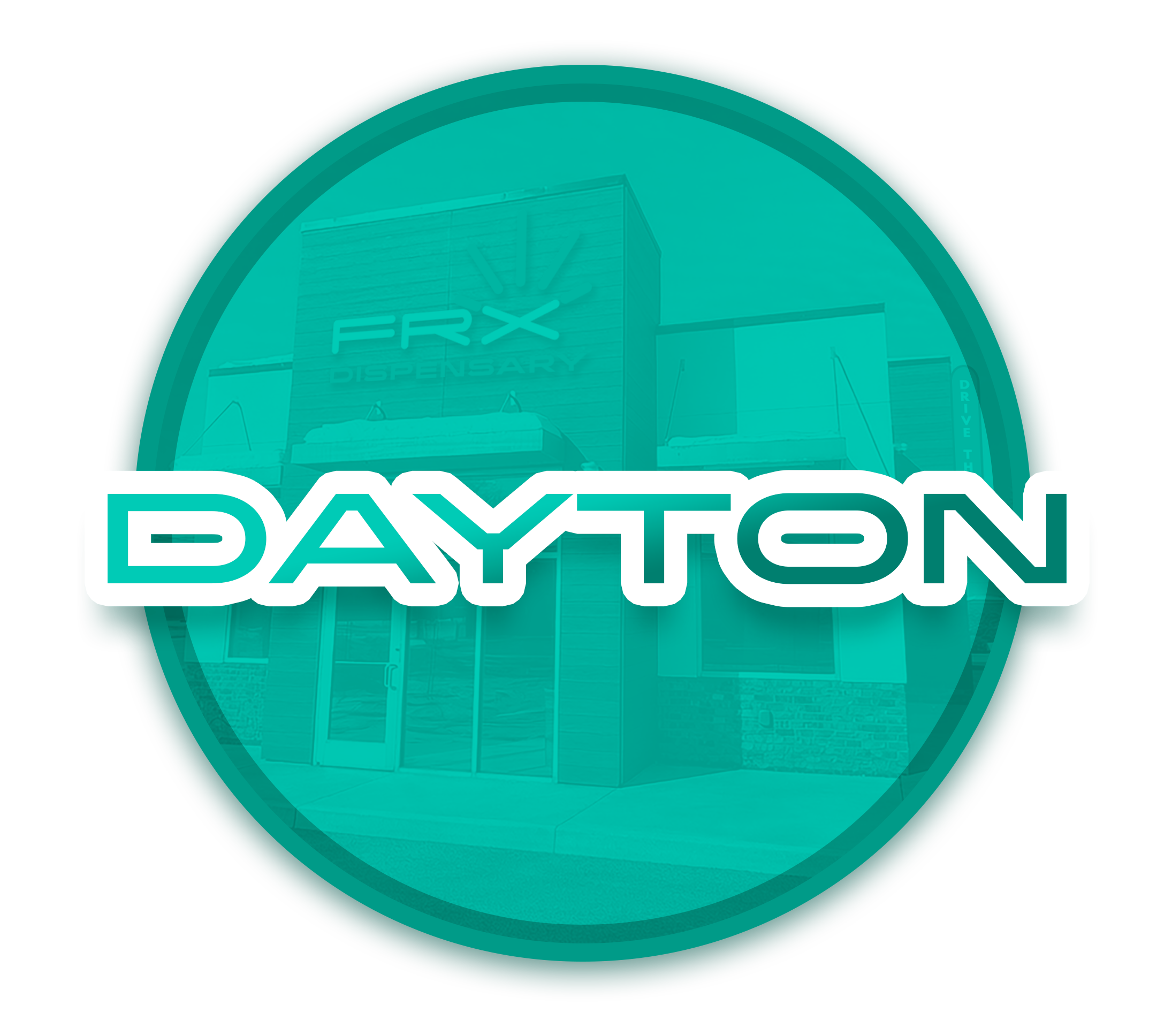 Neon sign reading 'DAYTON' with storefront in the background.