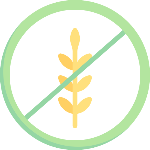 Symbol indicating gluten-free, with a wheat stalk crossed out inside a green circle.