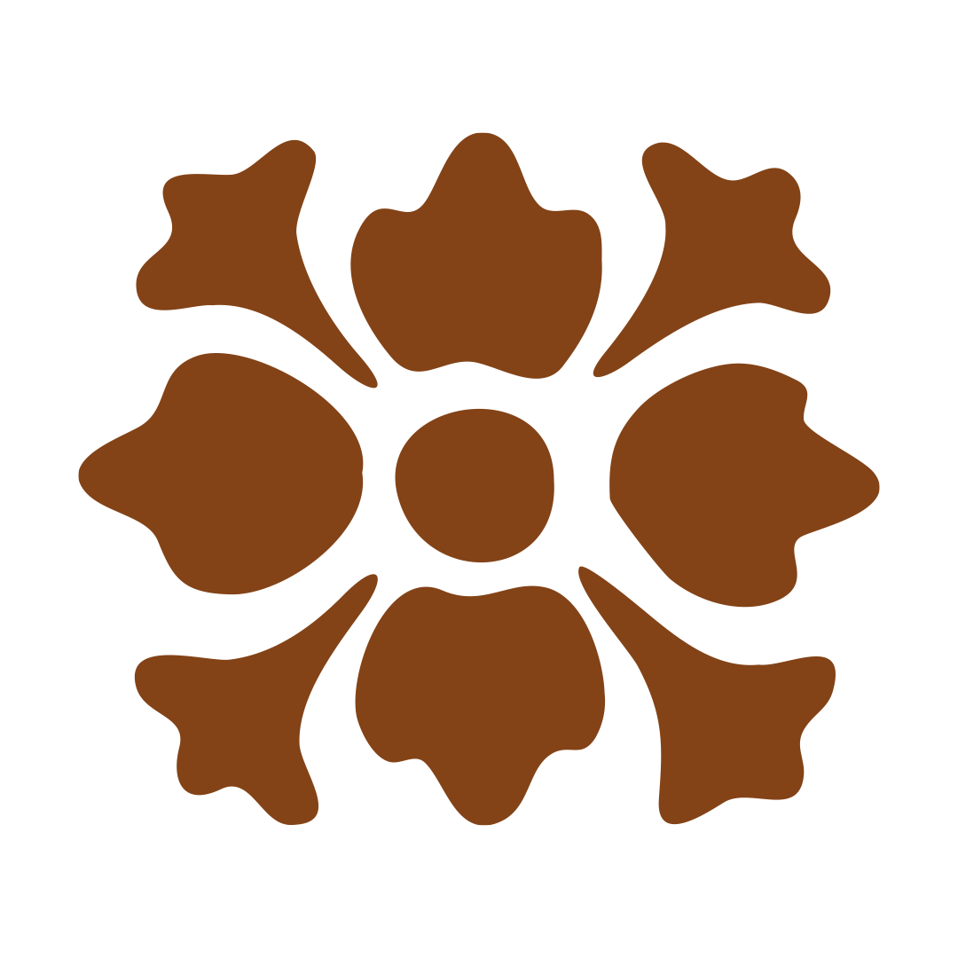 A simple illustration of a brown flower with six petals on a black background.