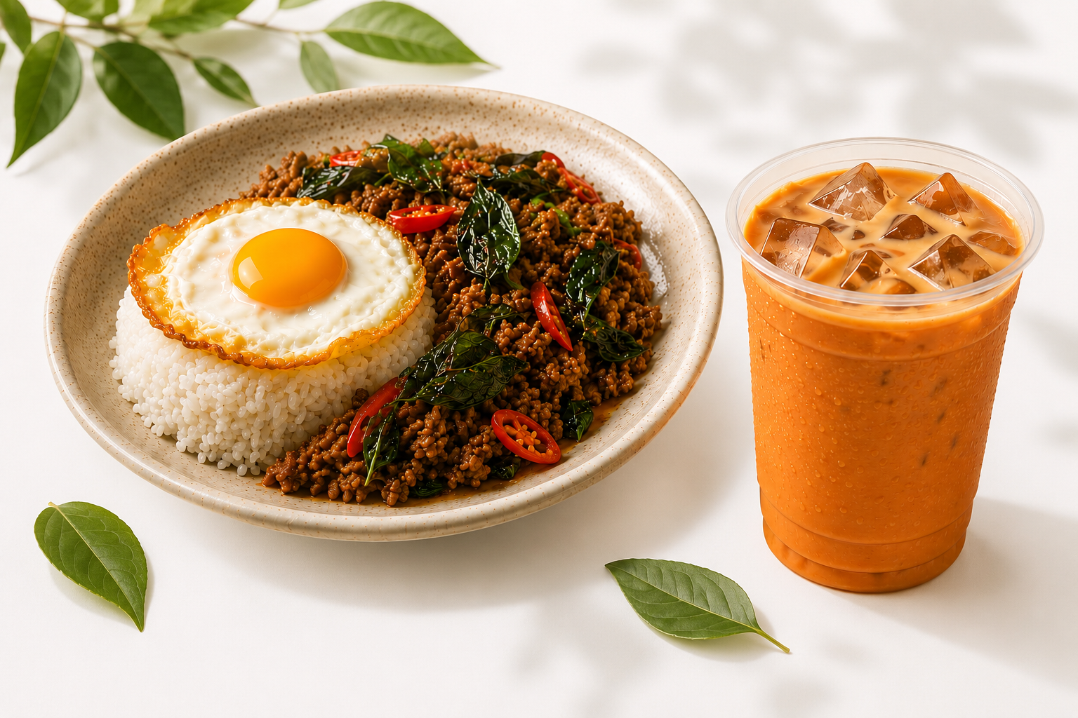 Pad Krapow + Thai Tea