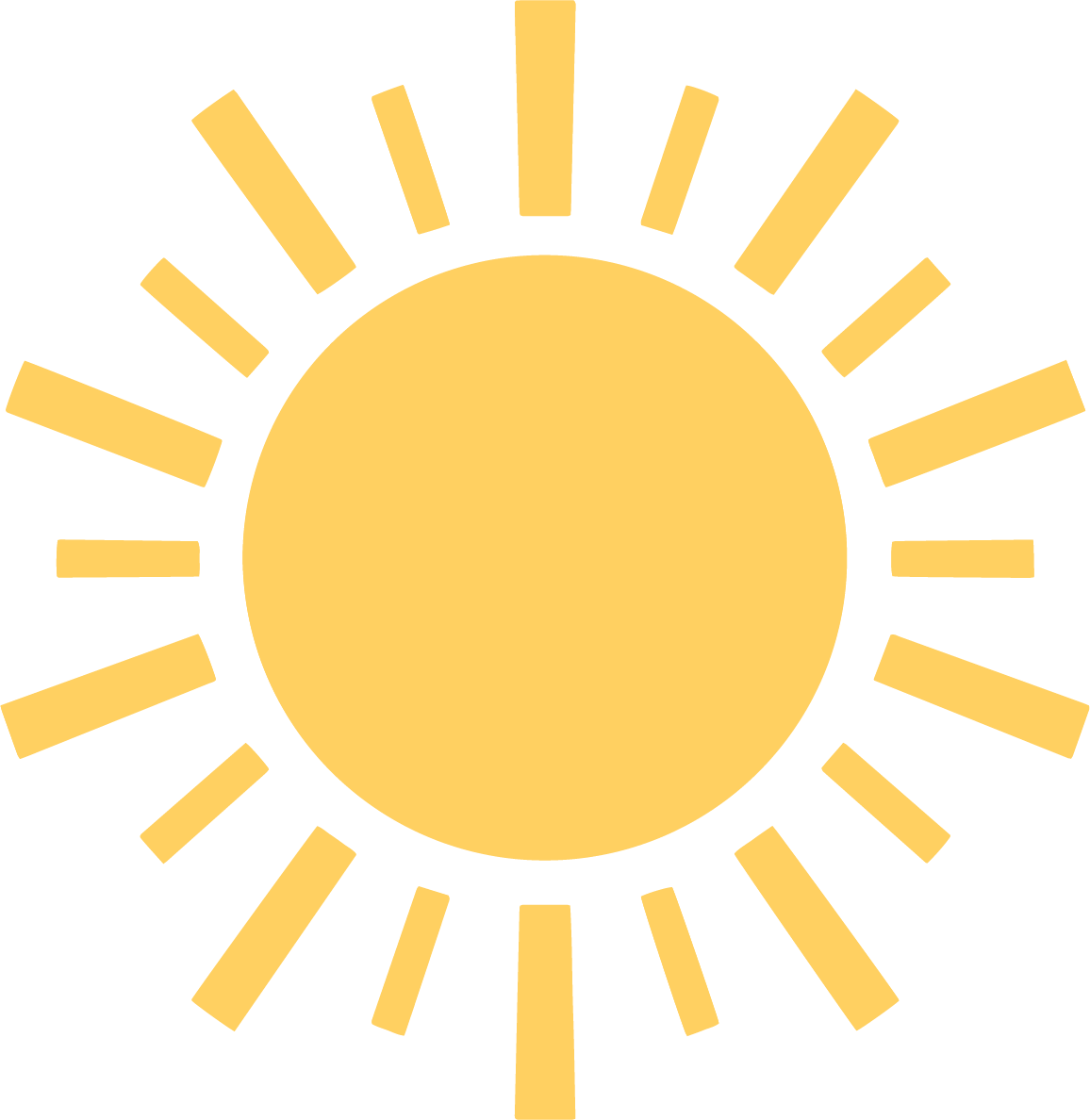 Graphic of a yellow sun with rays extending outward on a black background.