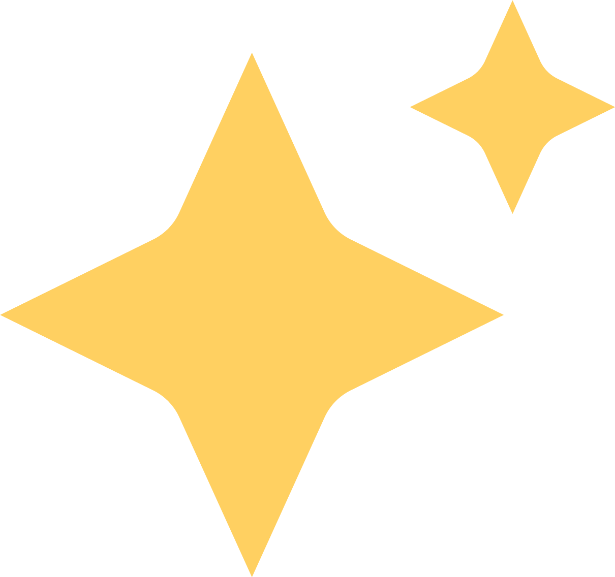 Two glowing gold star-shaped sparkles on a white background.