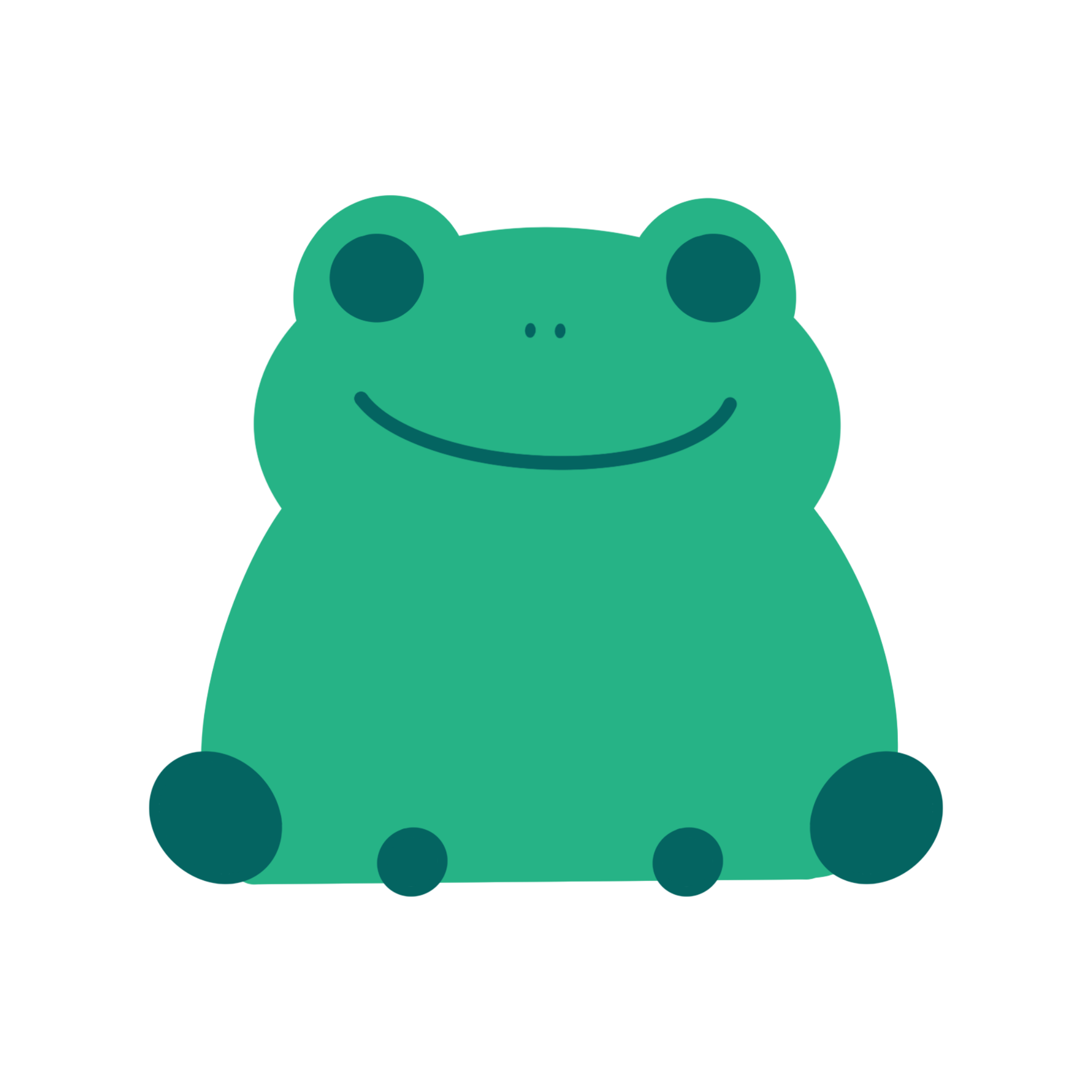 Cute teal cartoon hippopotamus with a smiling face, big round eyes, and small nostrils, sitting on a black background.