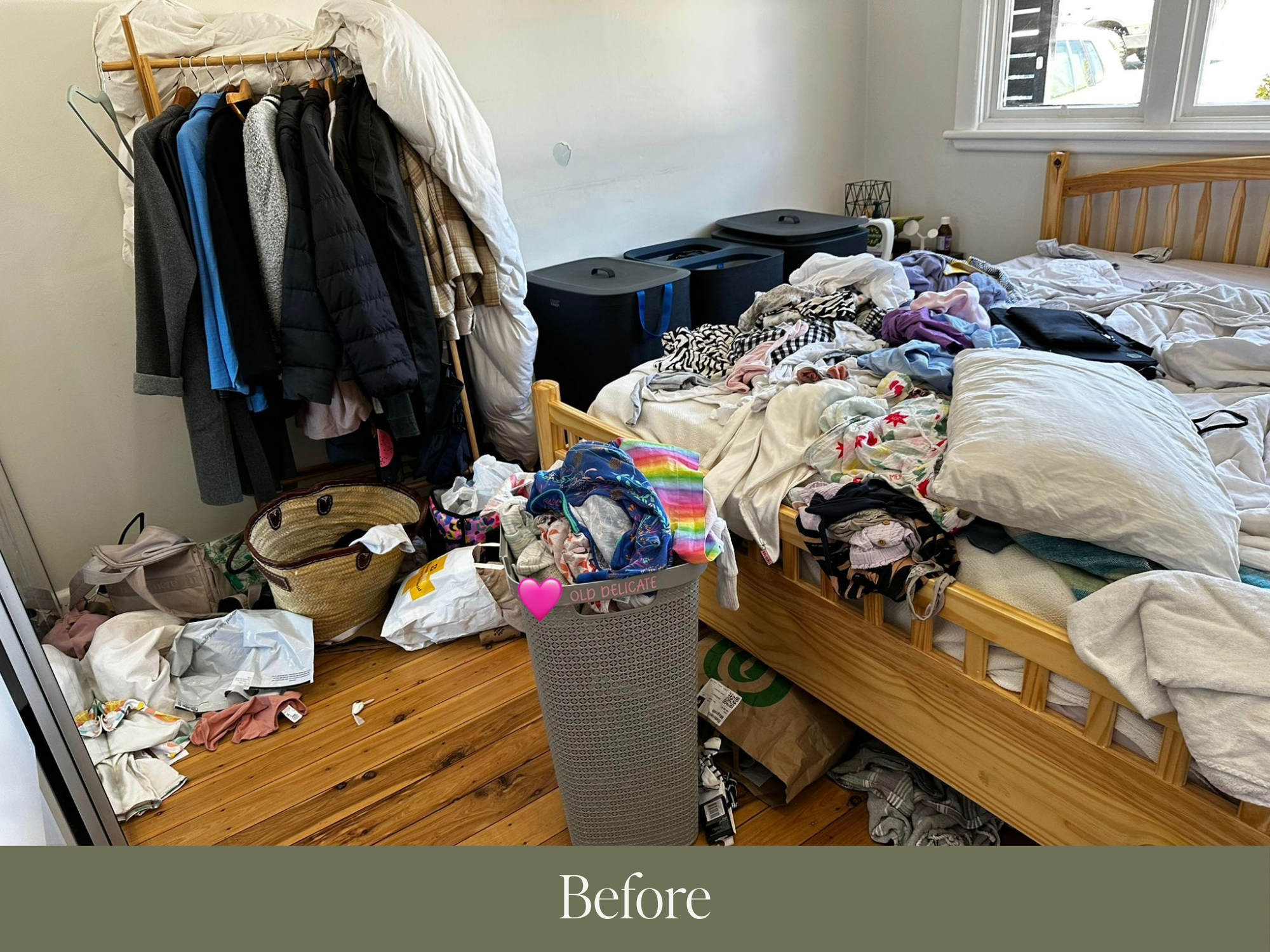 Before: a cluttered bedroom before home decluttering services in Canberra
