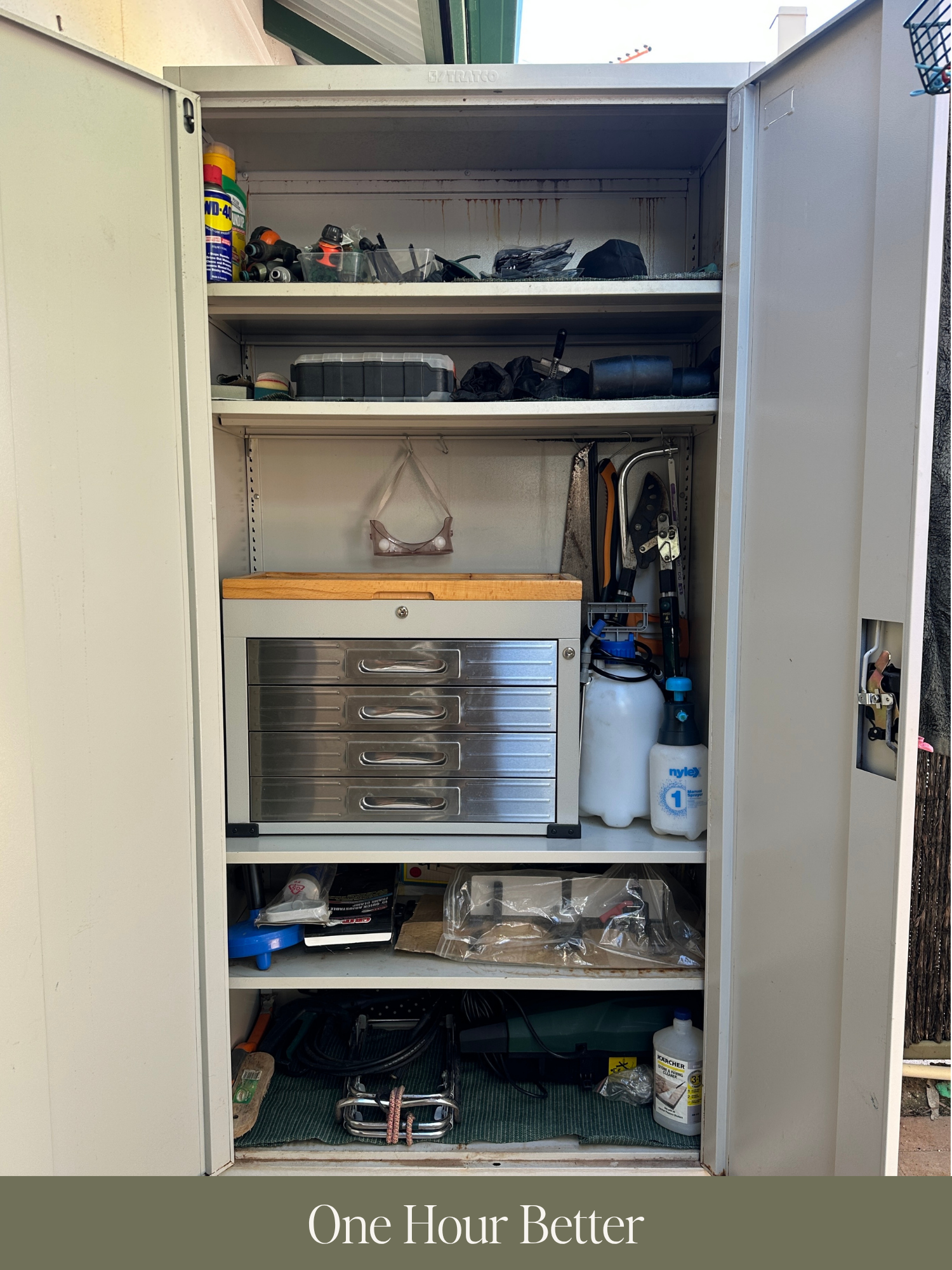 An organised garden storage space after working with an online home organiser