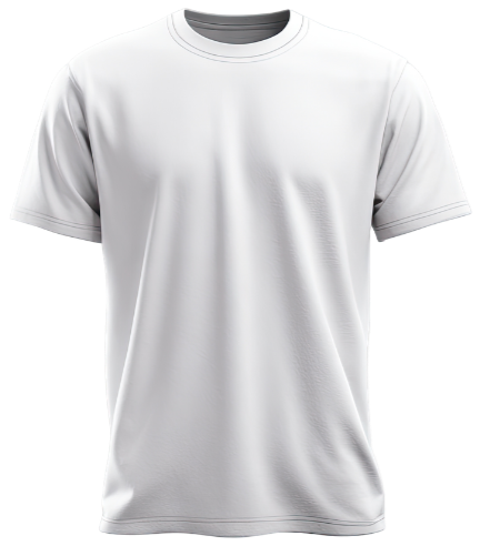 Plain white T-shirt with short sleeves and round neckline.
