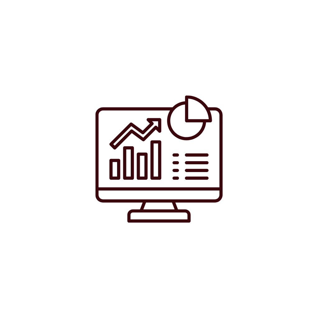 Line graph and pie chart on a computer monitor representing data analytics or business growth