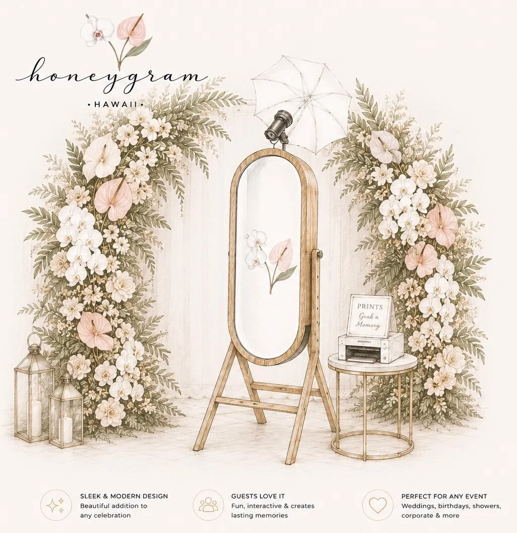 Introducing Honeygram Hawaii ✨

Luxury mirror photo booth experiences thoughtfully designed for weddings, celebrations, and unforgettable moments across Kauai.

Featuring DSLR-quality photography, instant prints, curated floral backdrops, and an inte