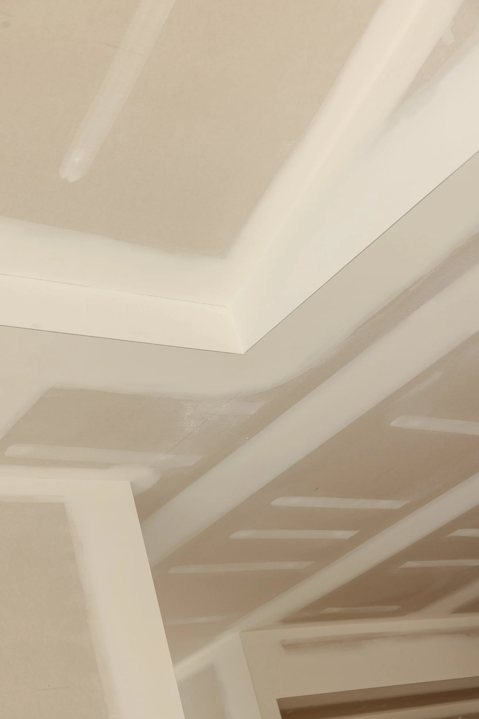 Interior ceiling with decorative rectangular recessed panels.