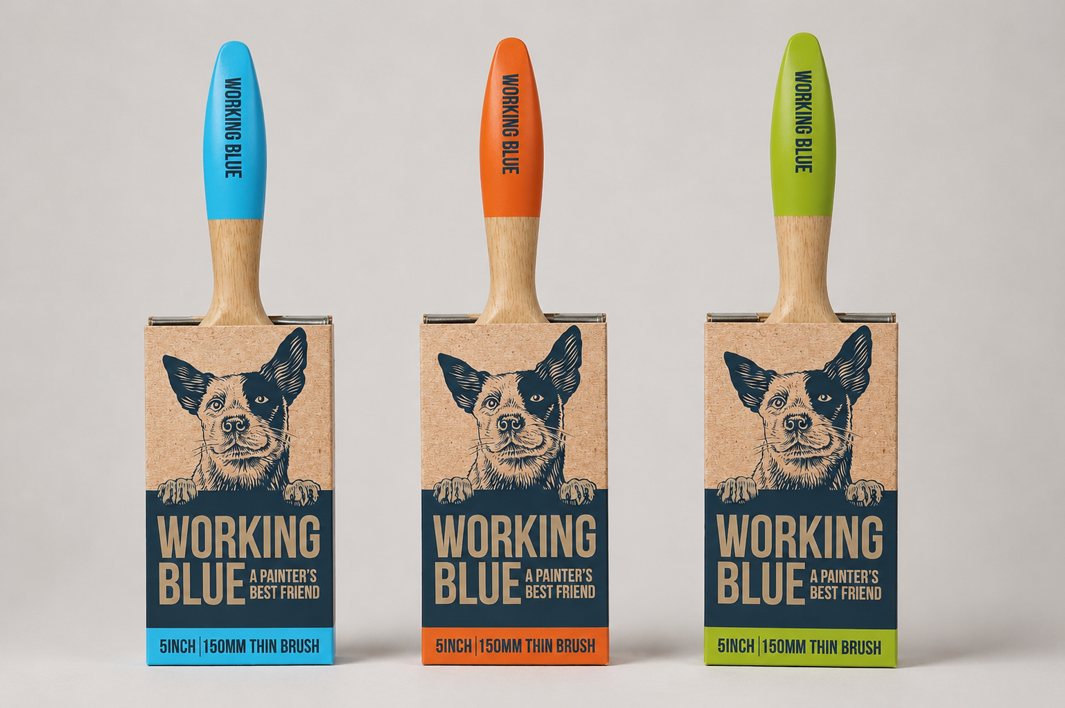 Working Blue paint brush packaging and retail product branding for Inspirations Paint.