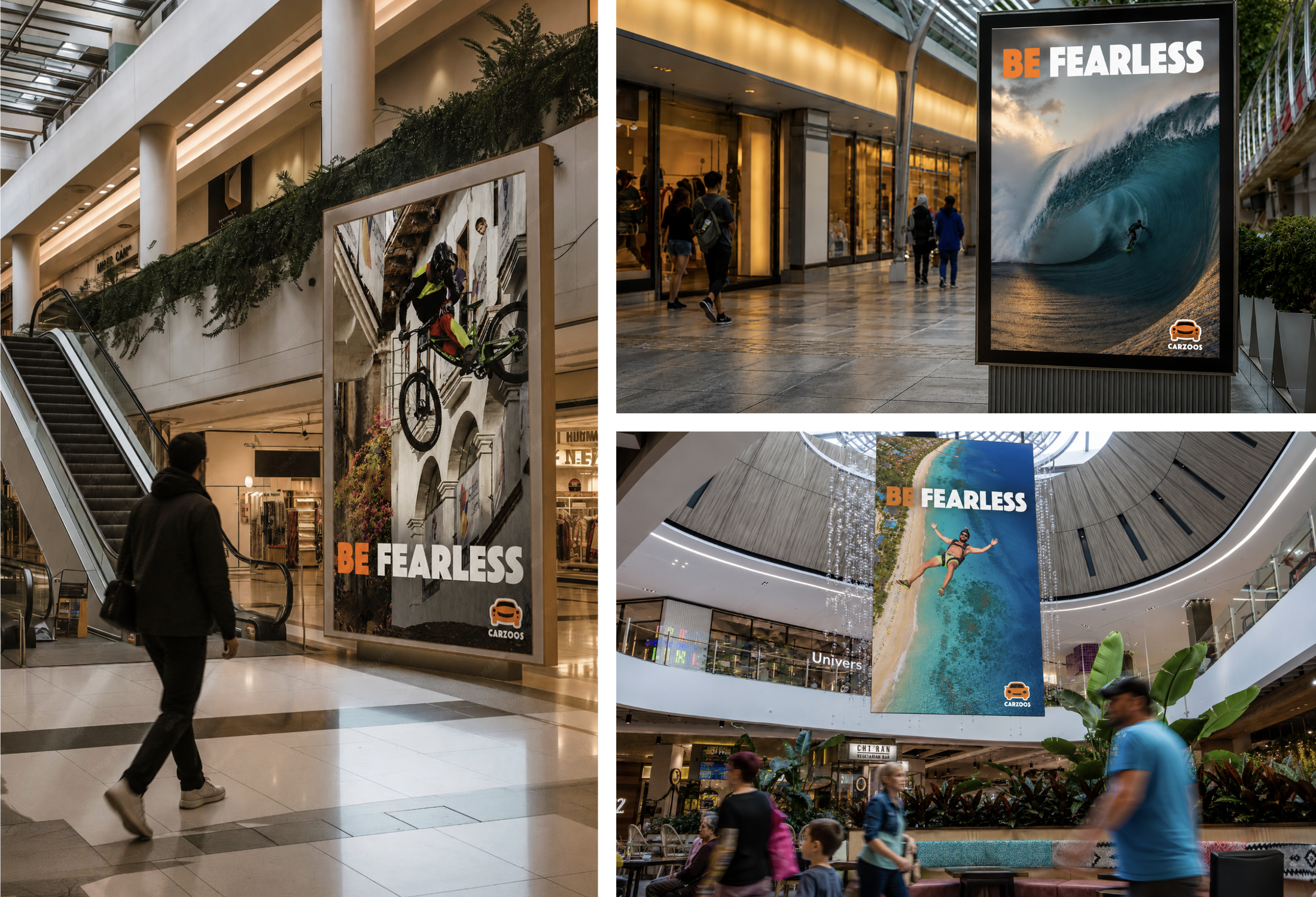 Carzooz 'Be Fearless' advertising campaign promoting Australia's innovative used car retail experience through large-format outdoor and retail advertising.