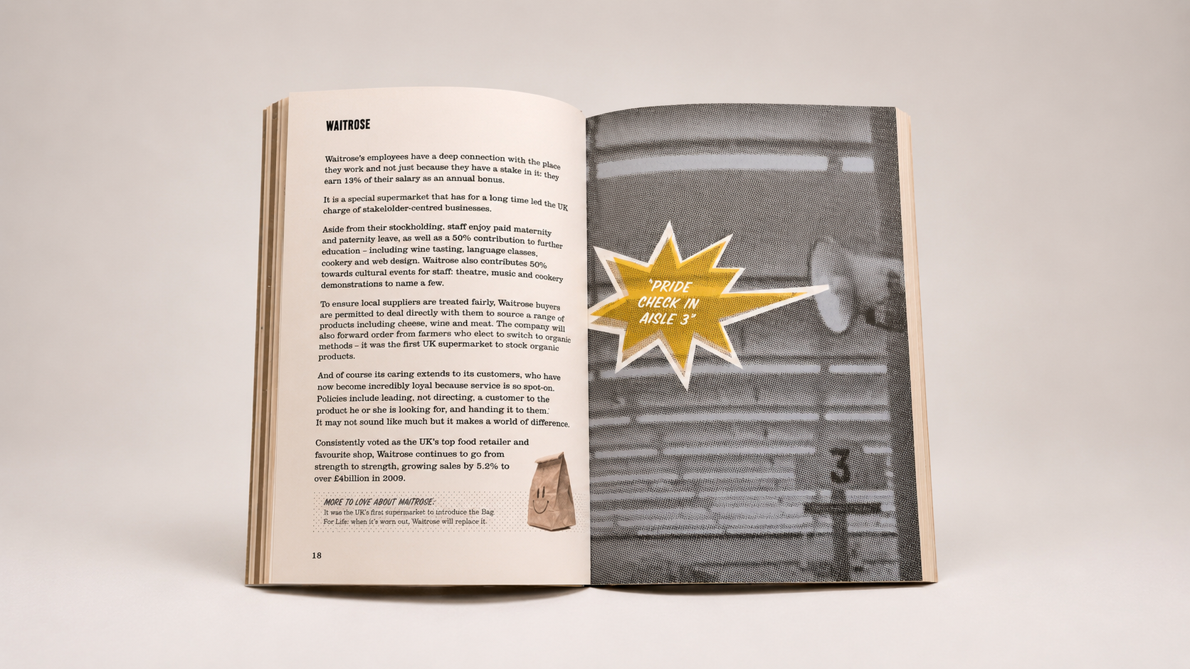 Book spread profiling Waitrose and its employee-focused culture as an example of conscious capitalism.