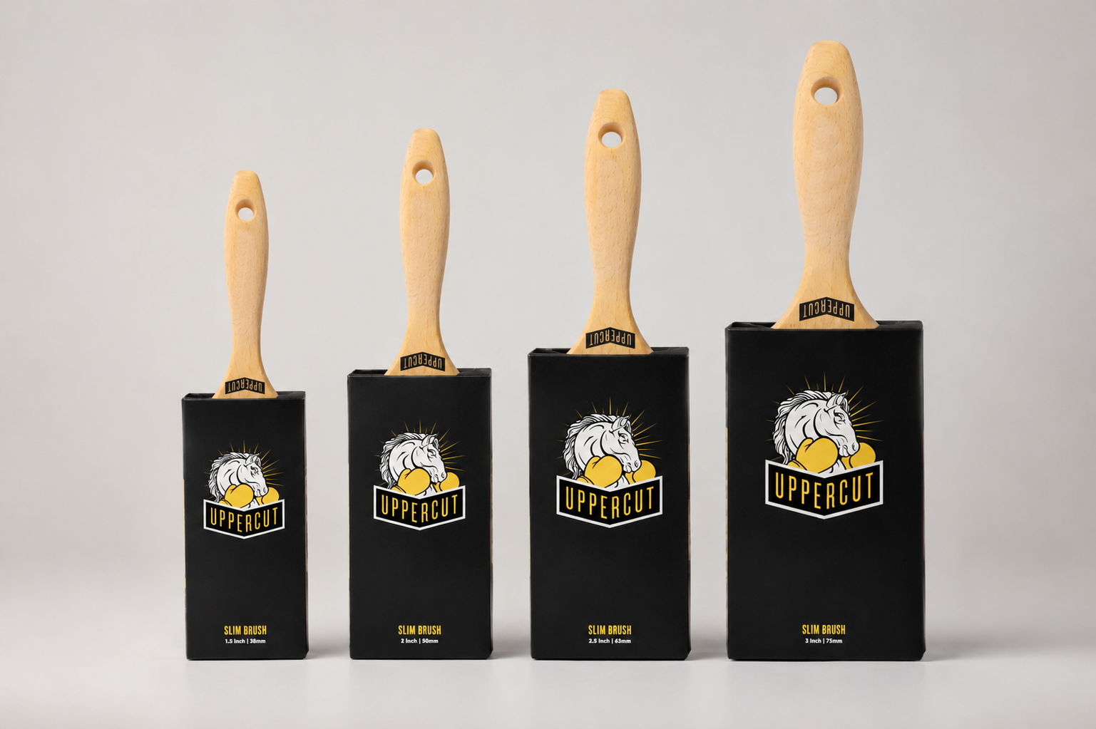 Uppercut branded paint brush packaging and retail product branding for Inspirations Paint.