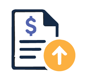 Icon of a financial document with a dollar sign and an upward arrow, symbolizing financial growth or uploading a financial file.