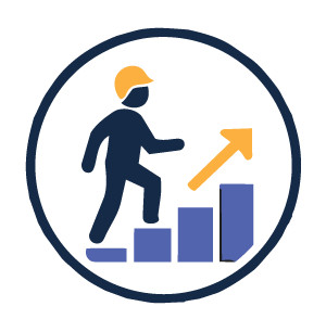 Icon of a person climbing ascending bars with an upward arrow, symbolizing growth or progress