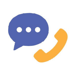 Speech bubble icon with three dots and a yellow telephone receiver icon.