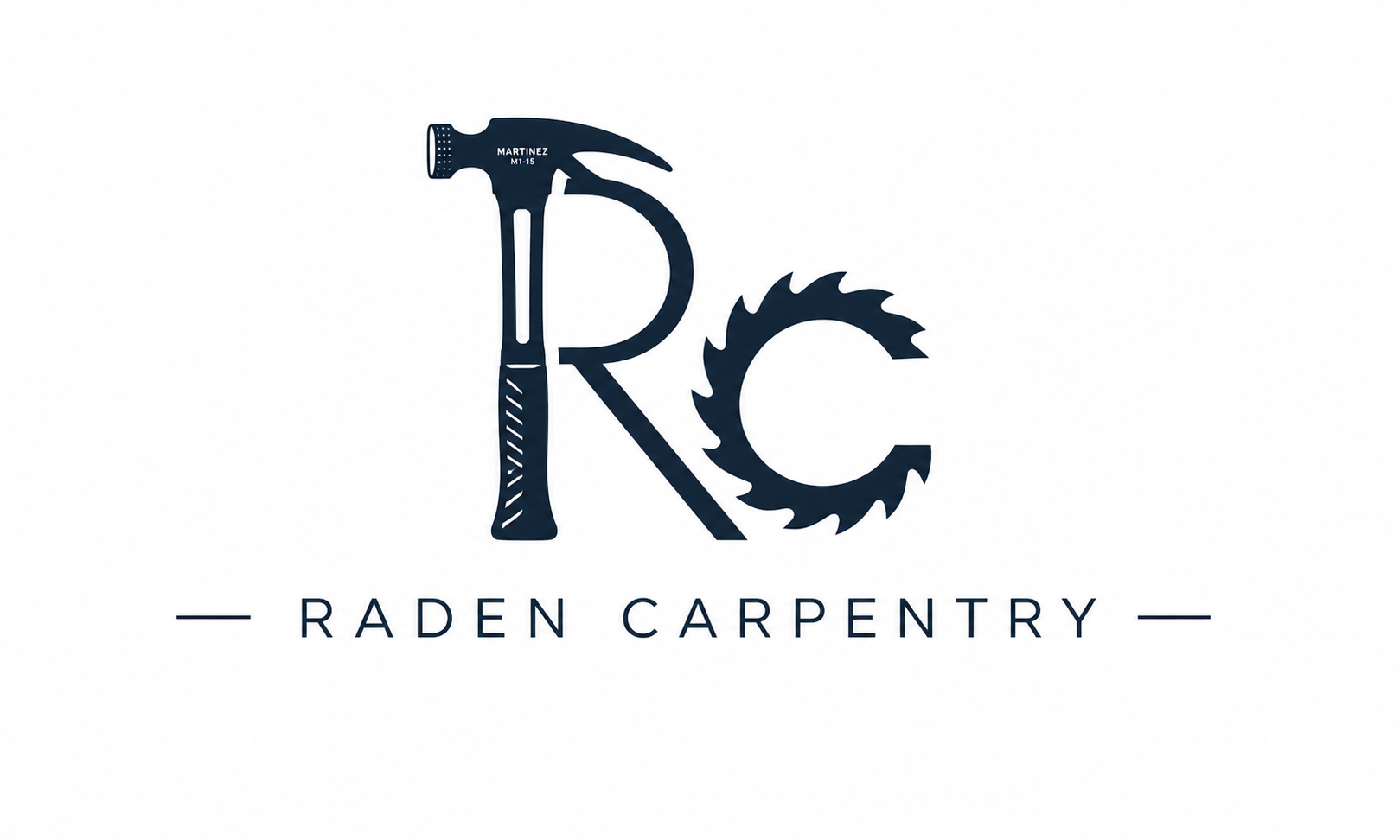 A logo for Raden Carpentry features a hammer and saw integrated into the letters R and C, with the words 'Raden Carpentry' below.