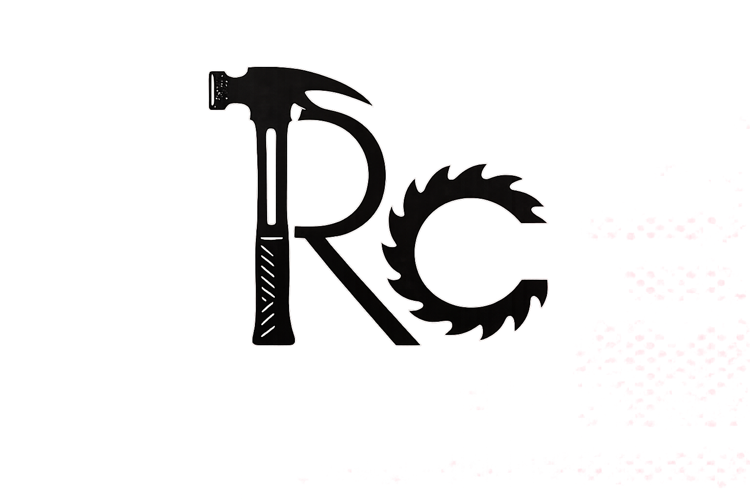 A black logo with the letter R and a circular saw blade design in the middle.