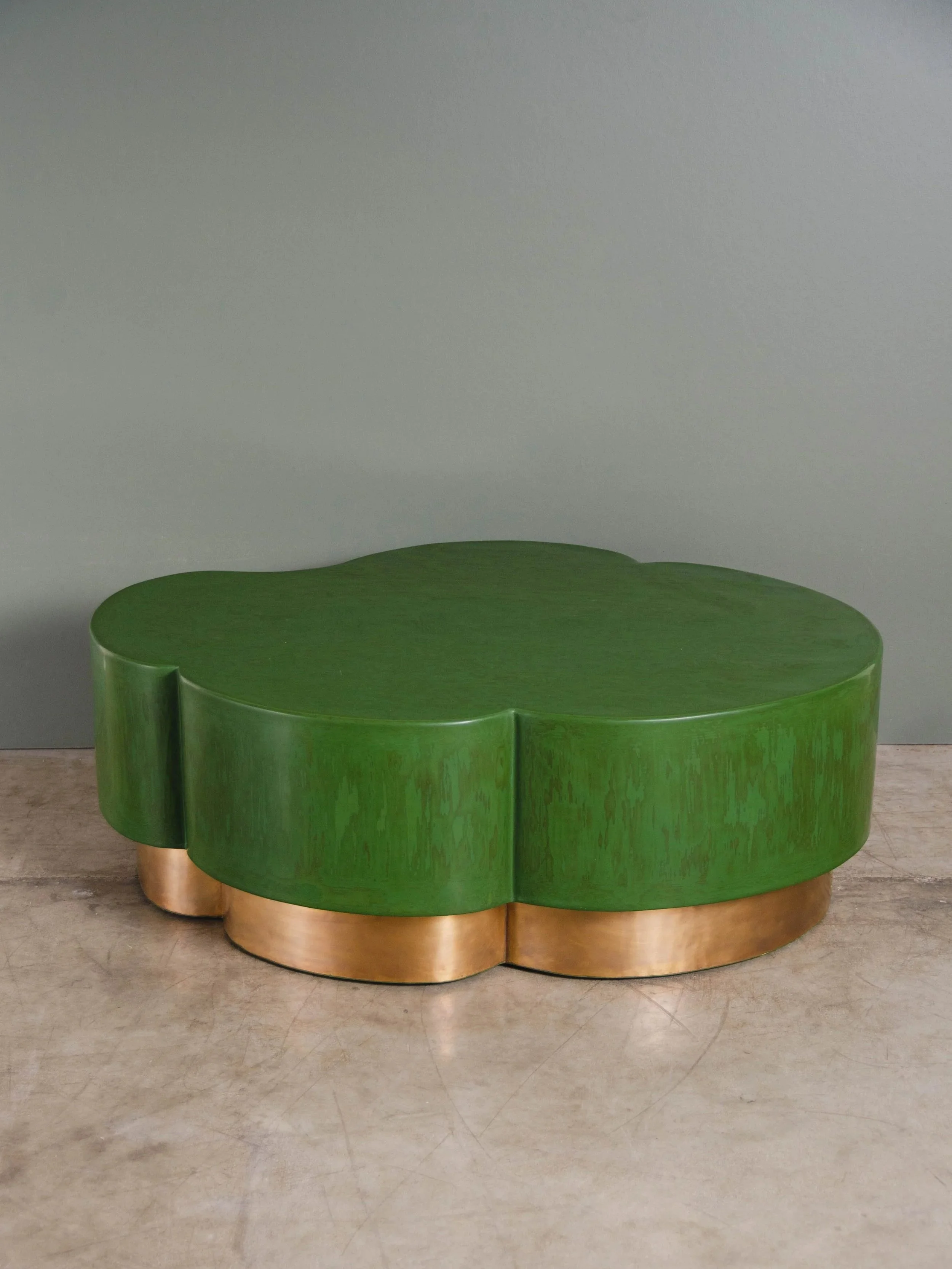 Leaf Design Cocktail Table | Green Lacquer and Brass