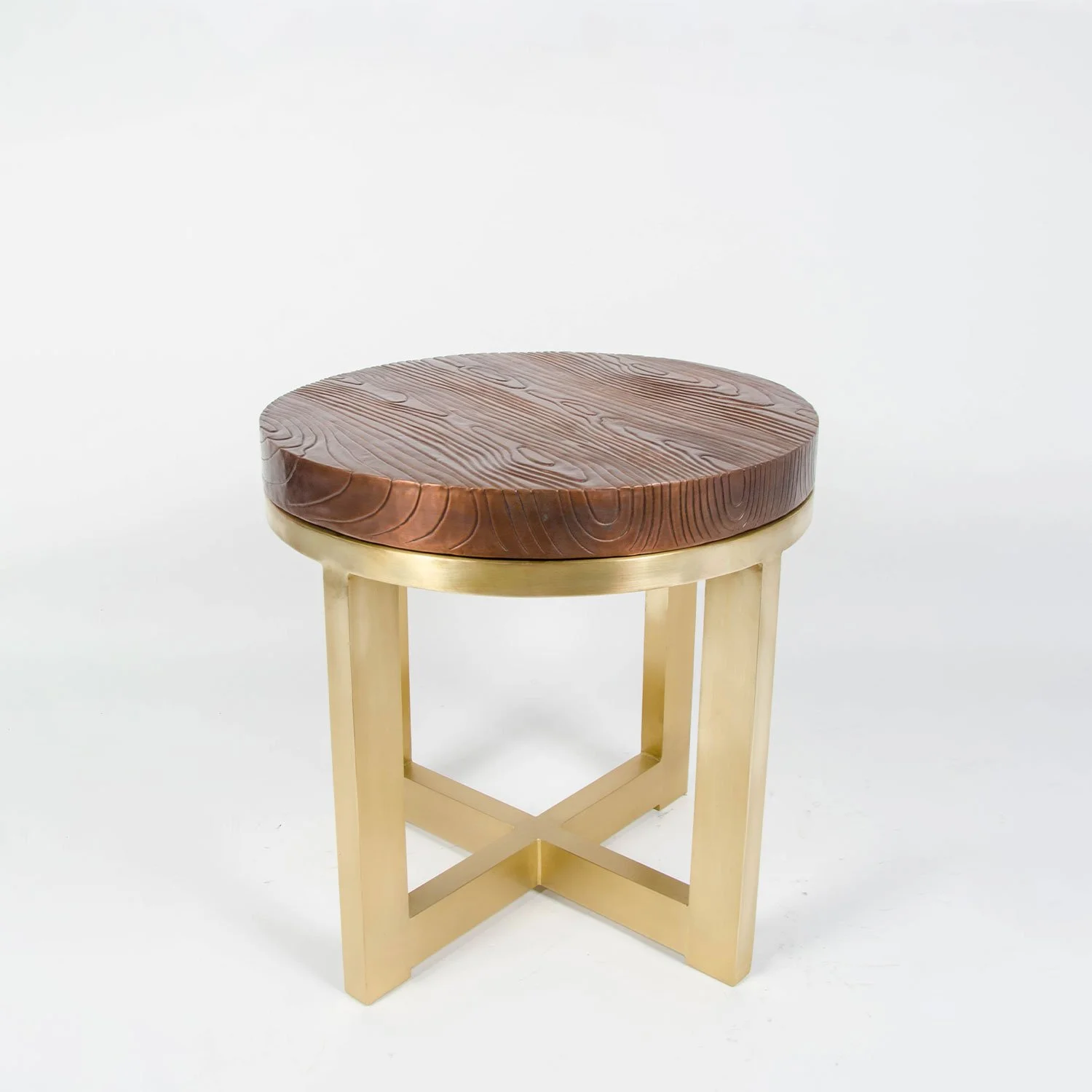 Woodgrain Side Table | Copper and Brass