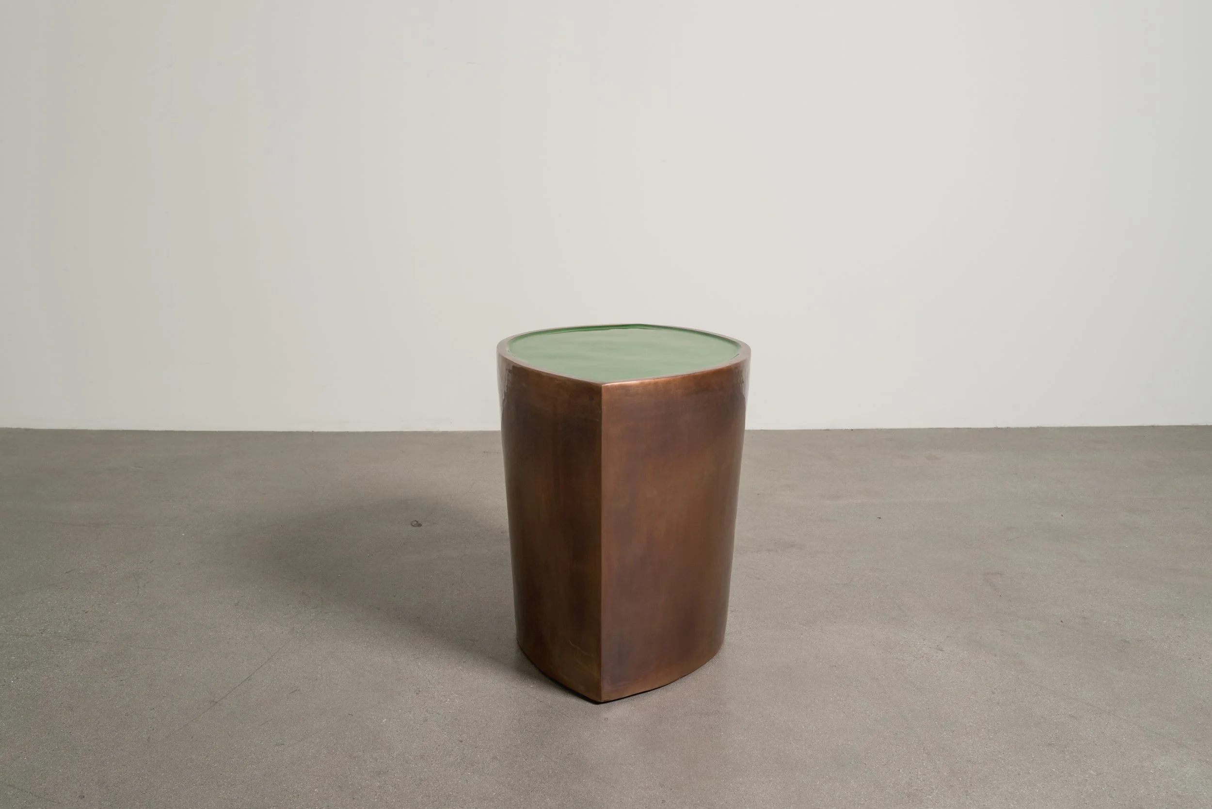 Leaf Design Drumstool | Antique Copper and Green Lacquer