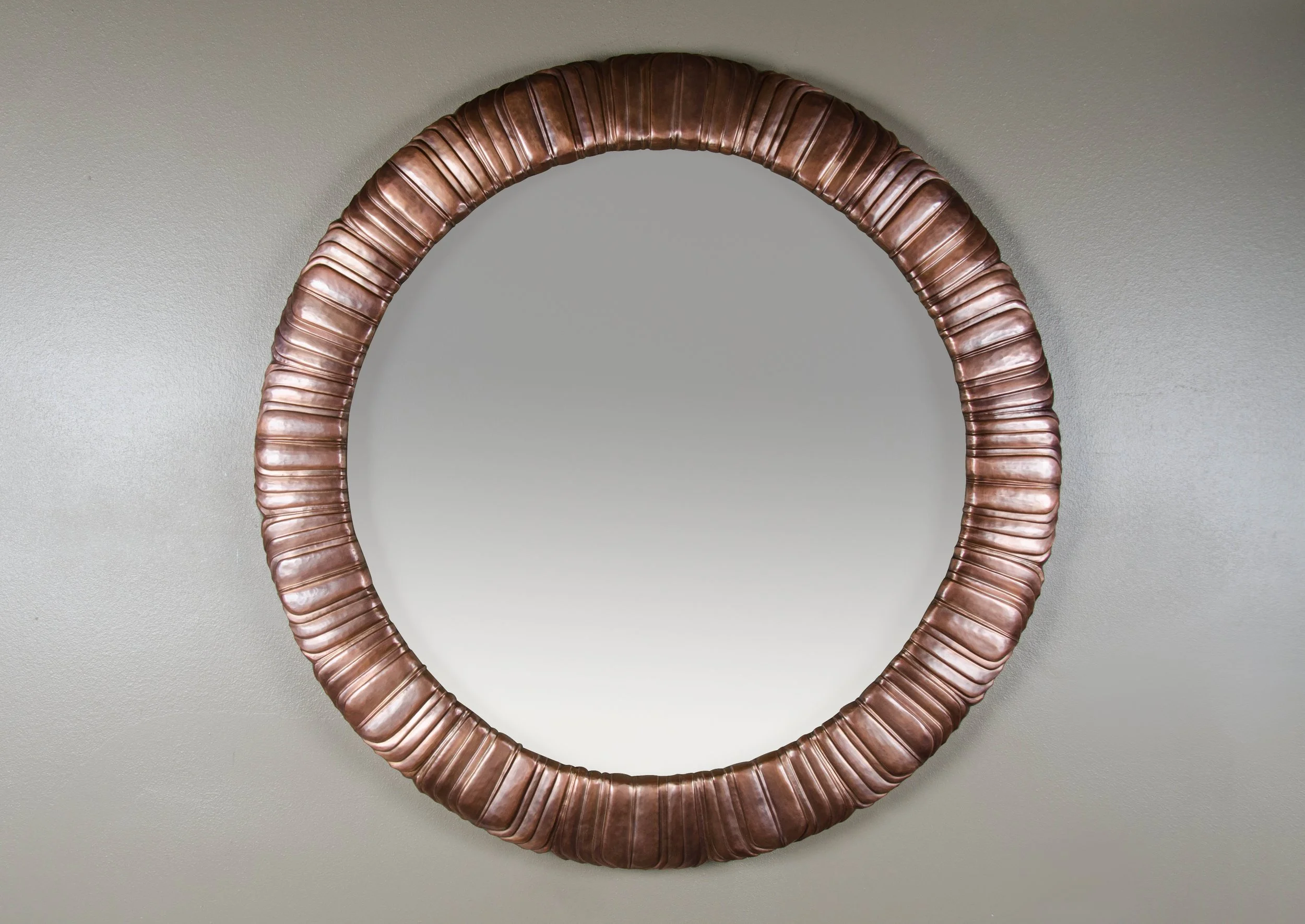 Feather Round Mirror | Antique Copper