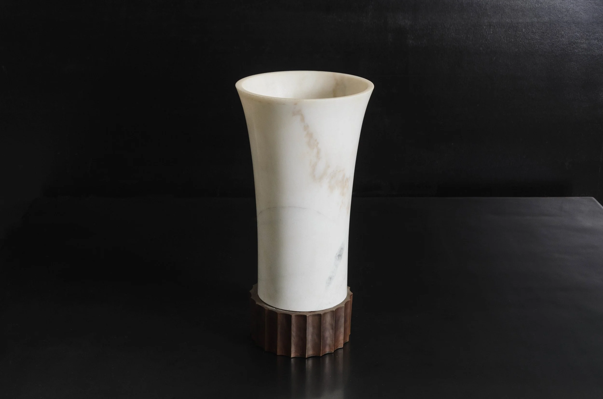 Trumpet Lamp with Fluted Base | Alabaster and Copper