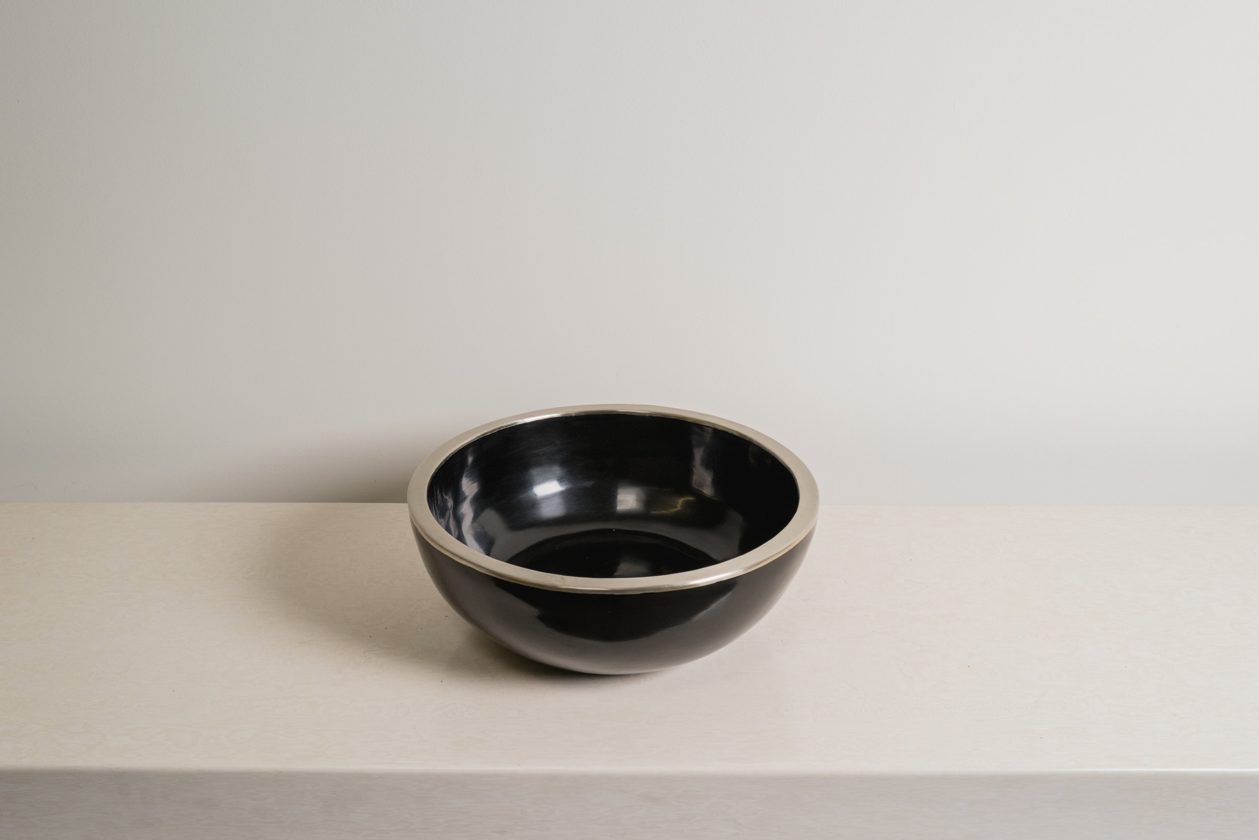 Bowl with White Bronze Rim | Black Lacquer