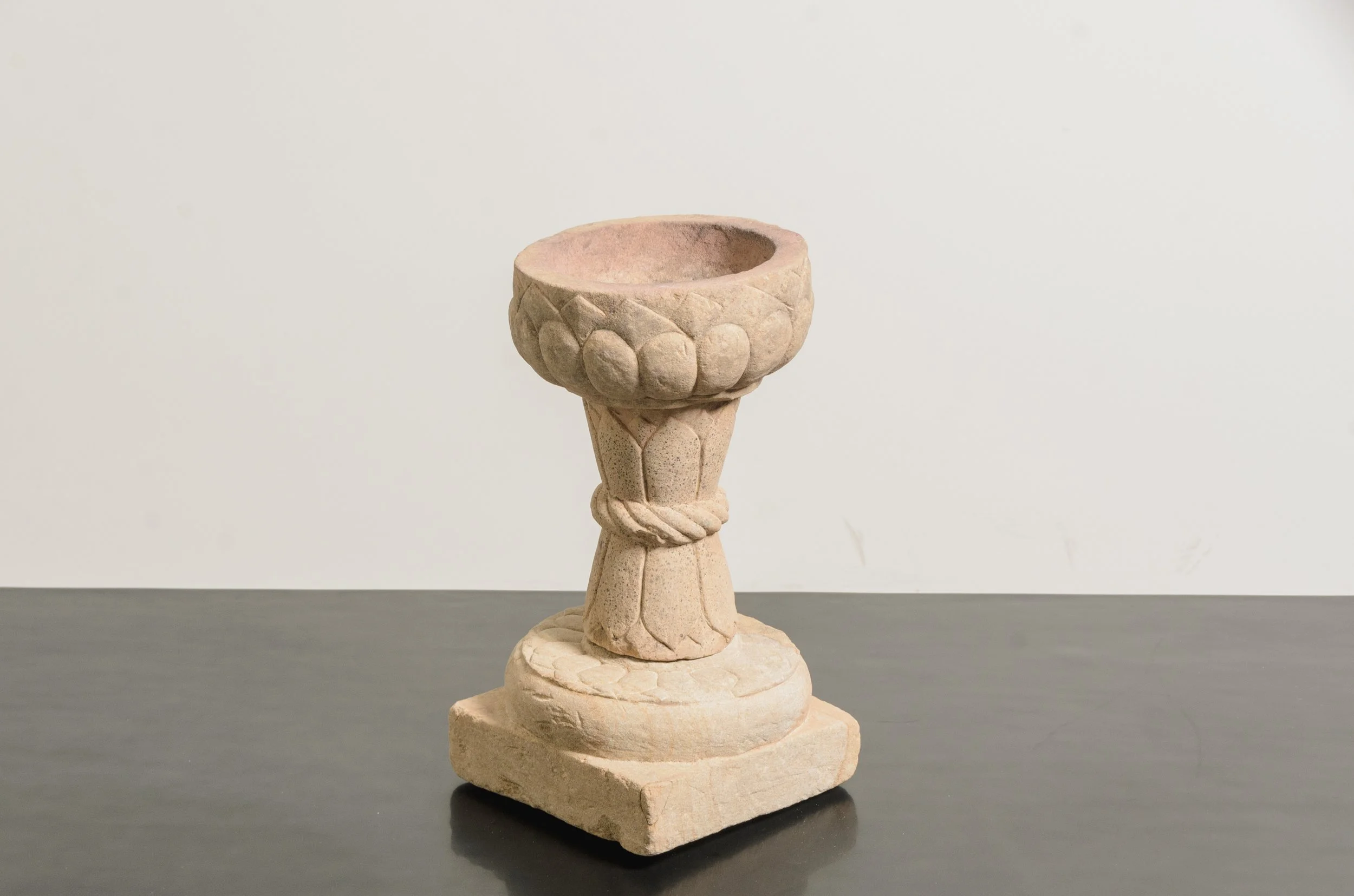 Oil Lamp with Carved Lotus Design