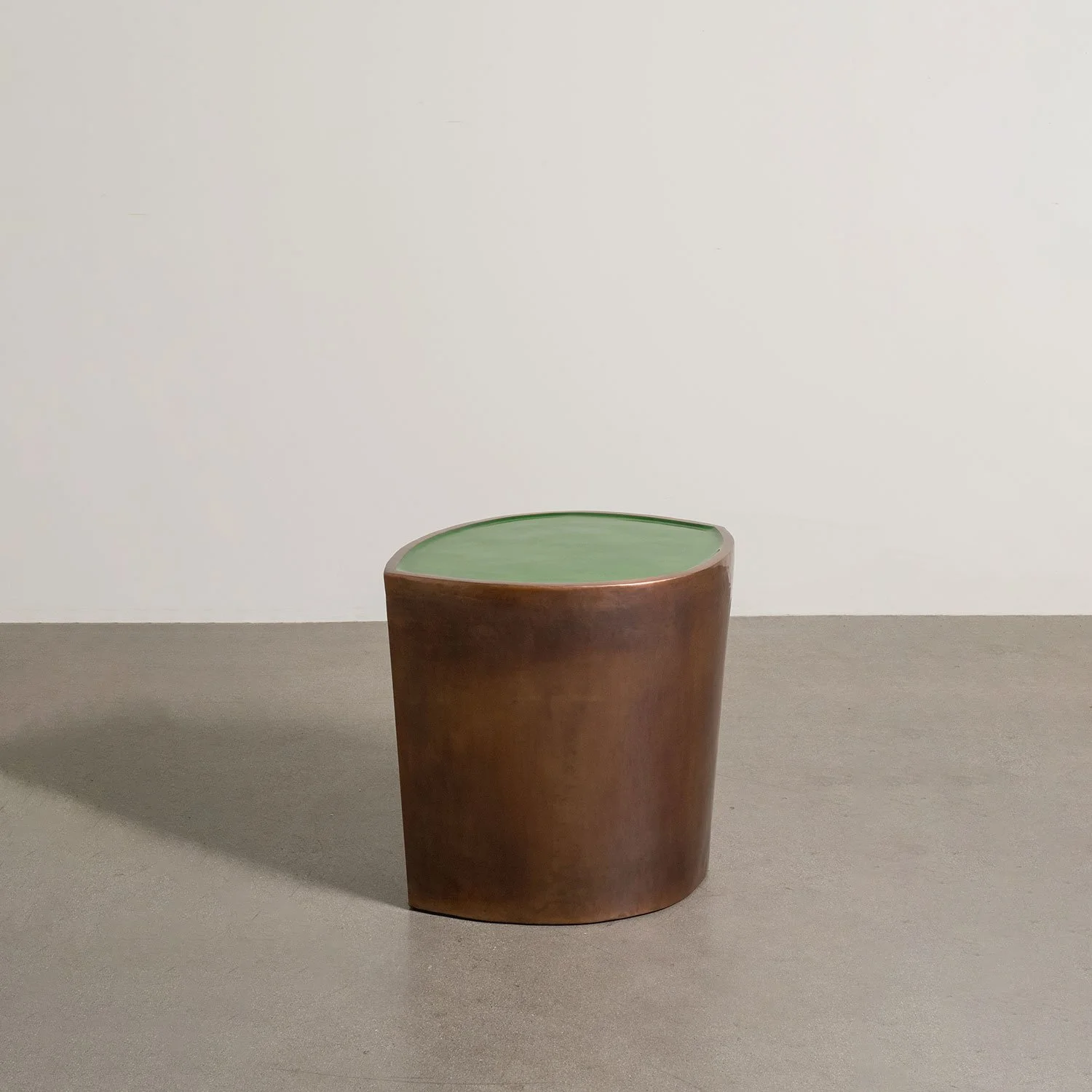 Leaf Design Drumstool | Antique Copper and Green Lacquer