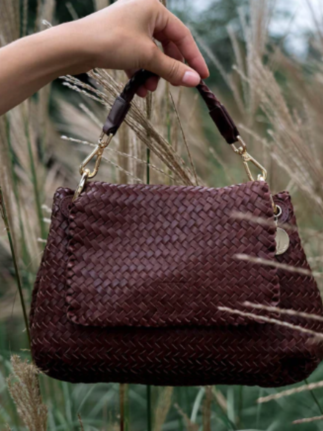 Arlington Milne Mimi Crossbody bag in burgundy pebble leather with bamboo top handle — relaxed luxury Australian-made accessory represented for Queensland boutique stockists by Louise Wilkinson Agencies.

Arlington Milne Mimi Crossbody | Wholesale Fa