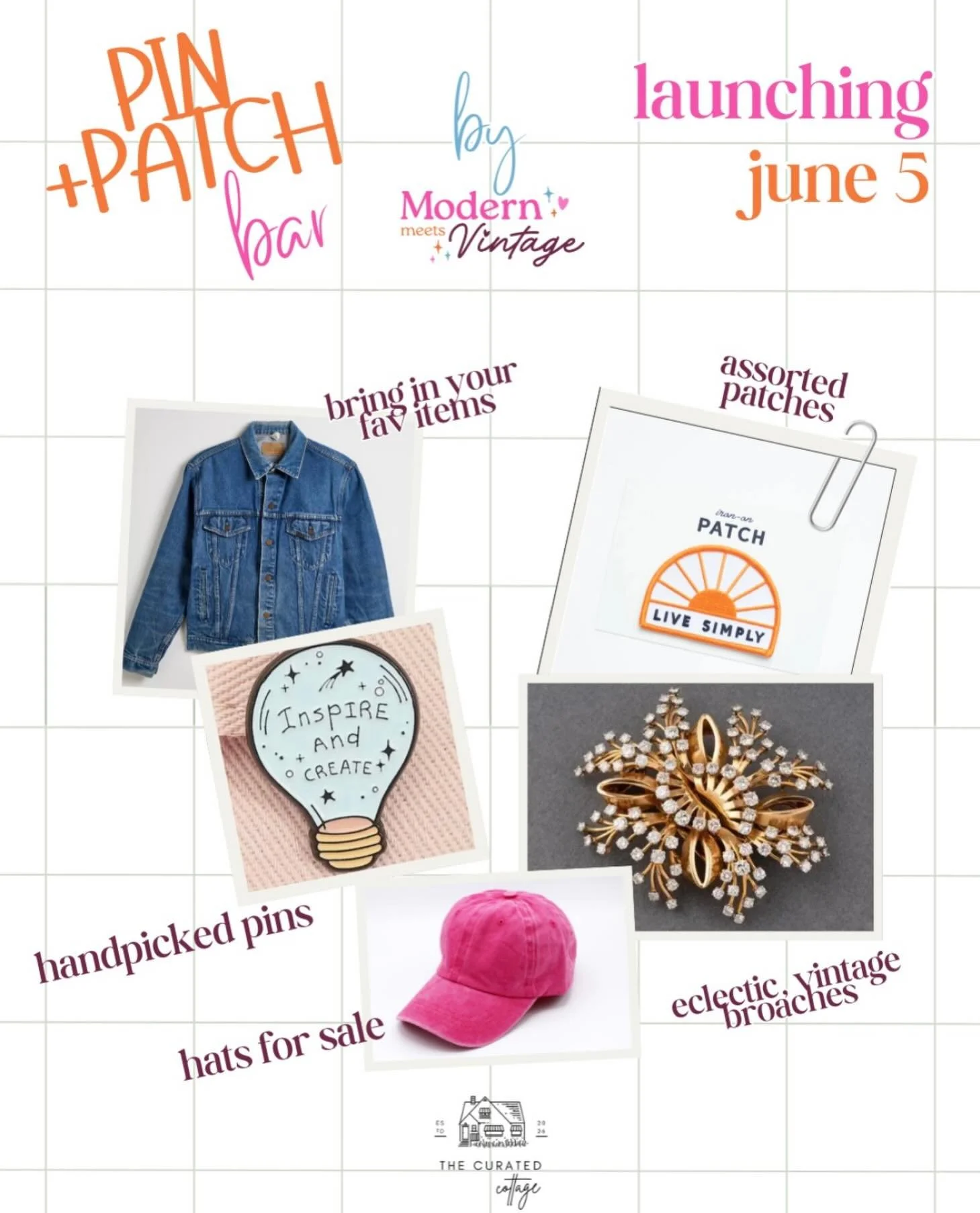 ✨ GET READY TO BLING IT ON! ✨

The Pin + Patch Bar by Modern Meets Vintage is officially arriving at The Curated Cottage! We are so excited to help you add a little extra personality to your favorite pieces.

Whether it&rsquo;s that denim jacket that