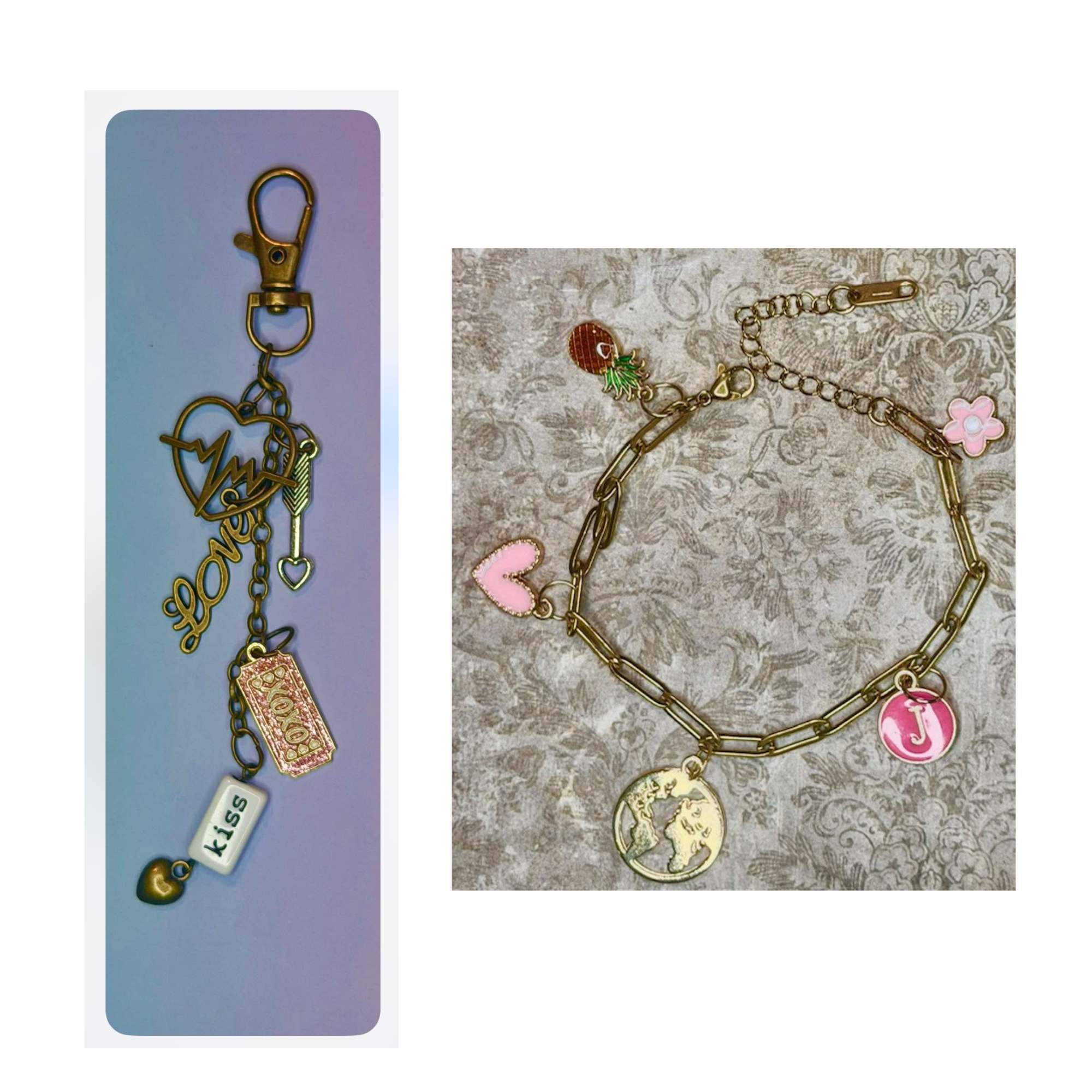 charm bracelet + bag charm love
