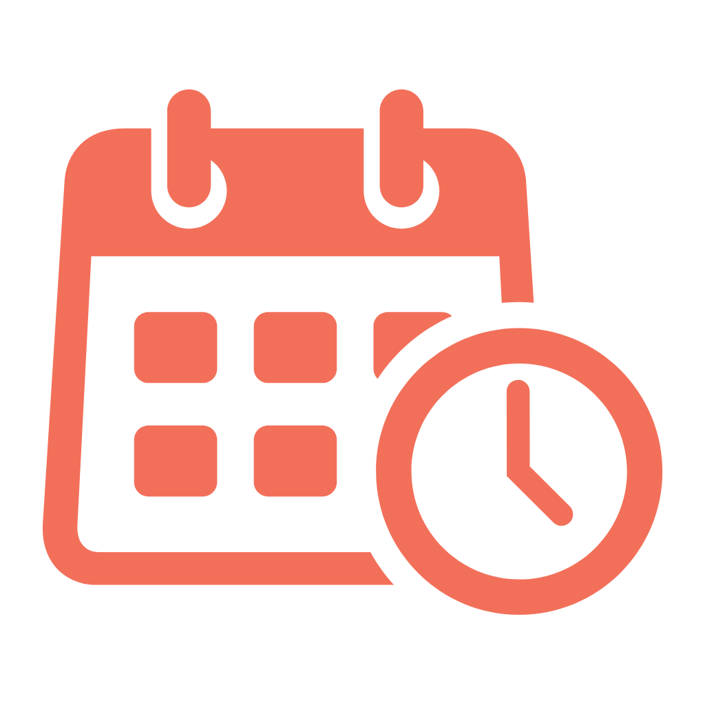 Icon of a calendar with a clock in front of it, representing scheduling or time management.
