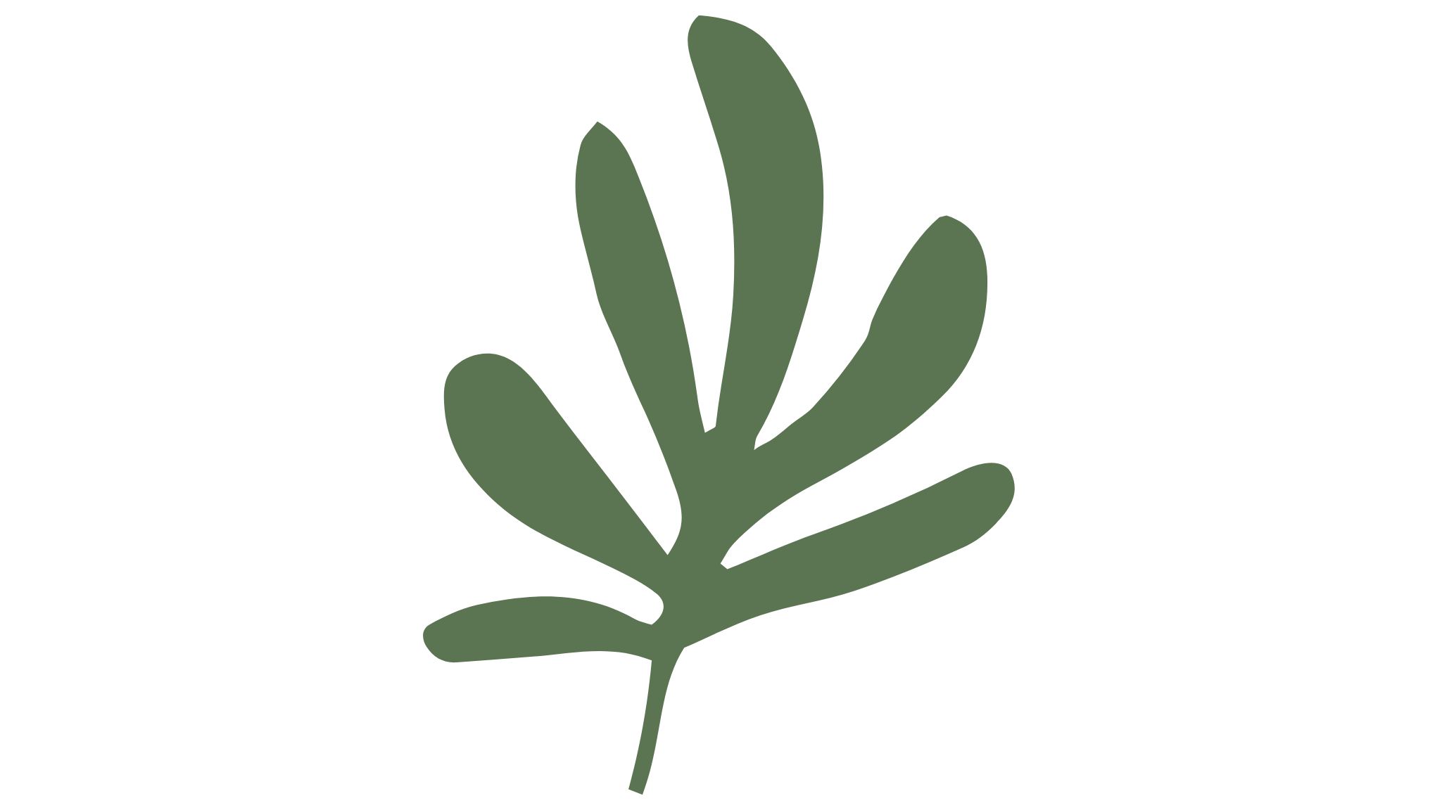 A minimalist, stylized illustration of a hand holding a sprouting plant with three large leaves.