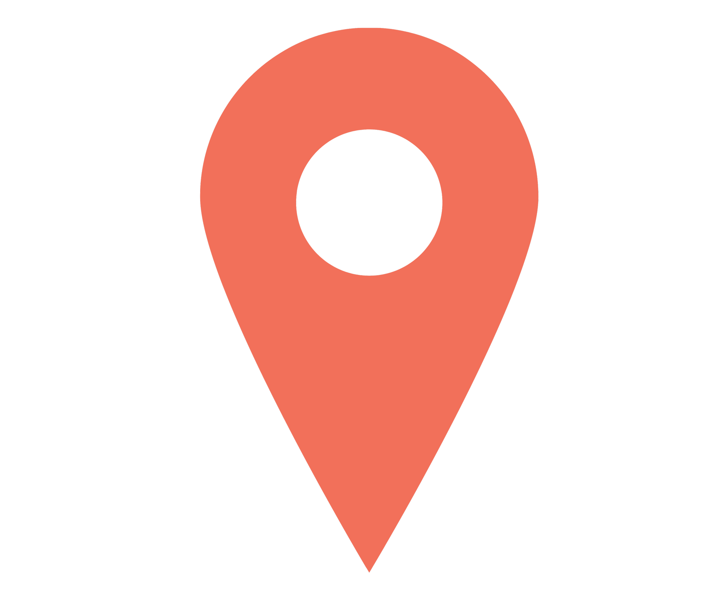 A stylized graphic of a location pin icon in orange on a black background.