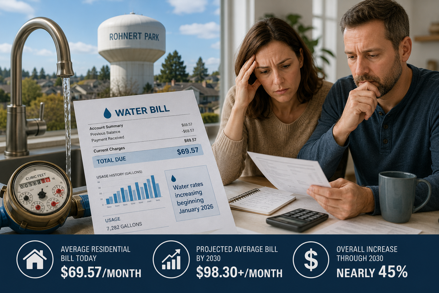 Rohnert Park Approves Major Water Rate Increases Through 2030