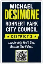 Large window sign to promote Michael DeSimone for Rohnert Park City Council