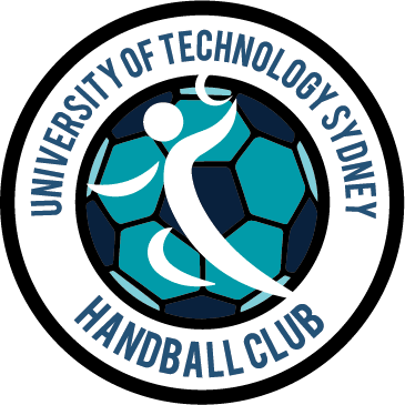 UTS Handball Logo showing a handball player silhouette on top of a teal ball